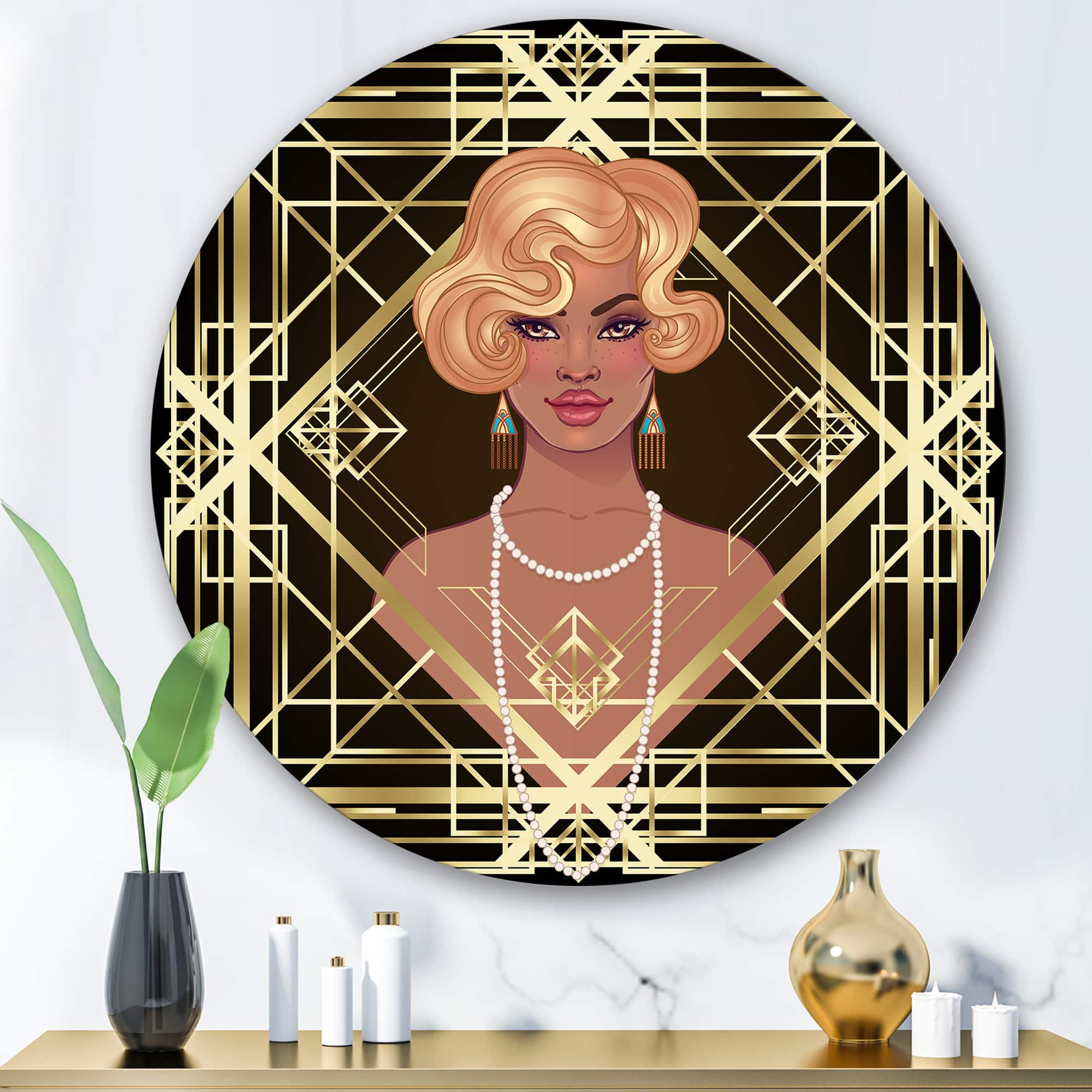 Designart - Retro Women In Golden Art Deco Geometrics III