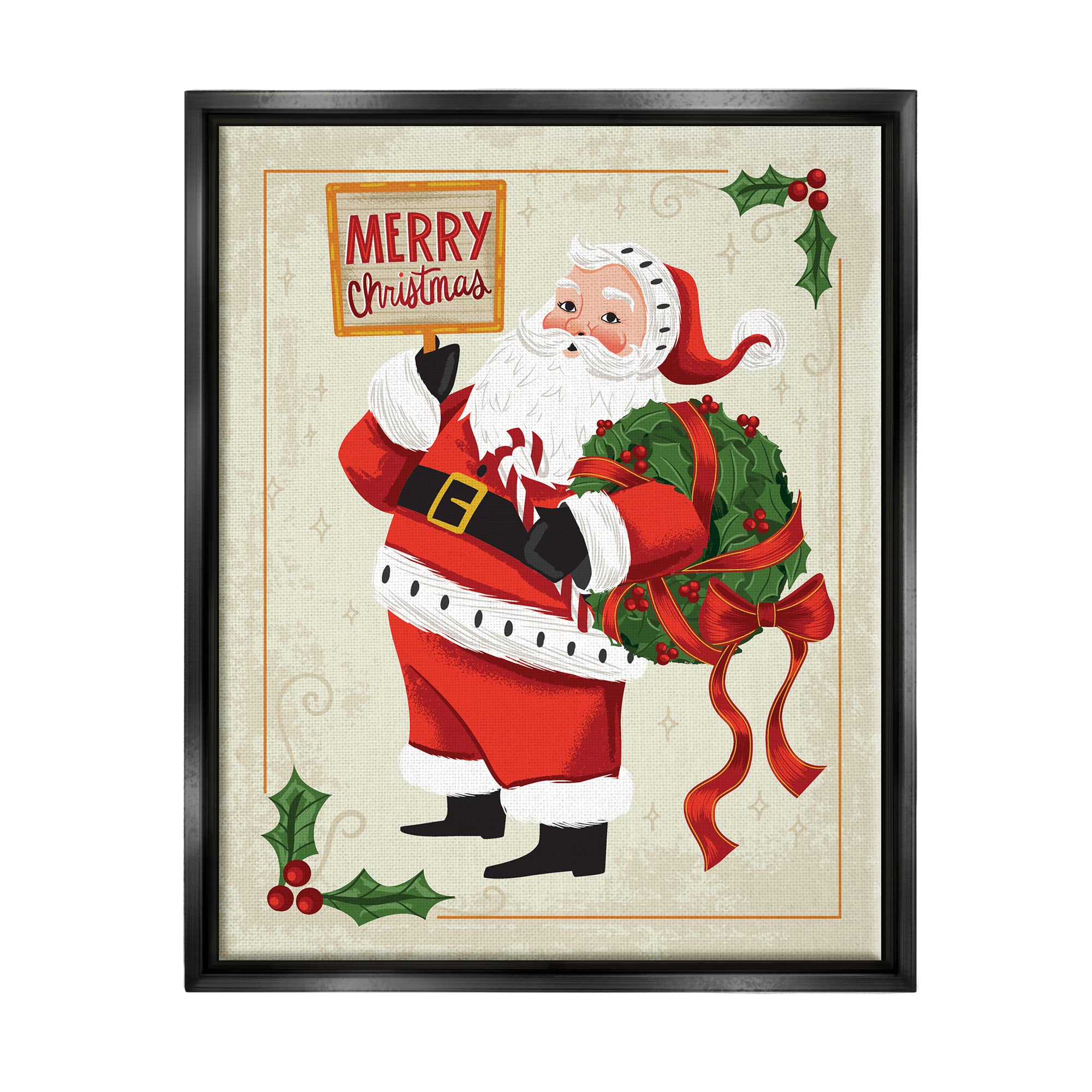 Stupell Industries Merry Christmas Vintage Santa Framed Floater Canvas Wall Art