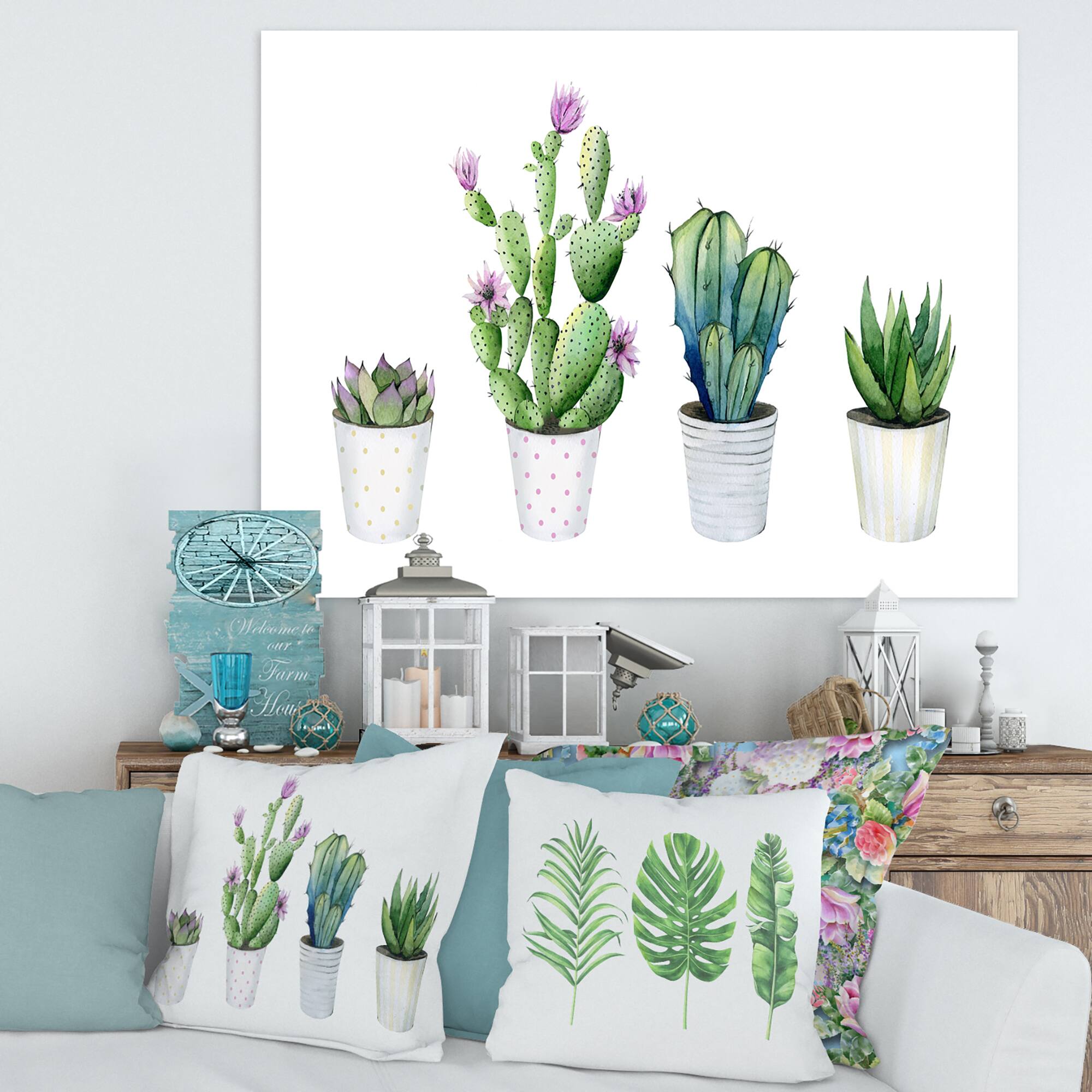 Designart - Cactus Succulent Aloe Vera Home Plants In The Pots