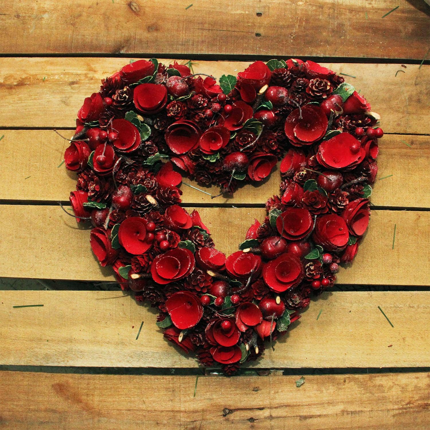 13.5" Rose, Pinecone & Cherry Valentine's Day Wreath
