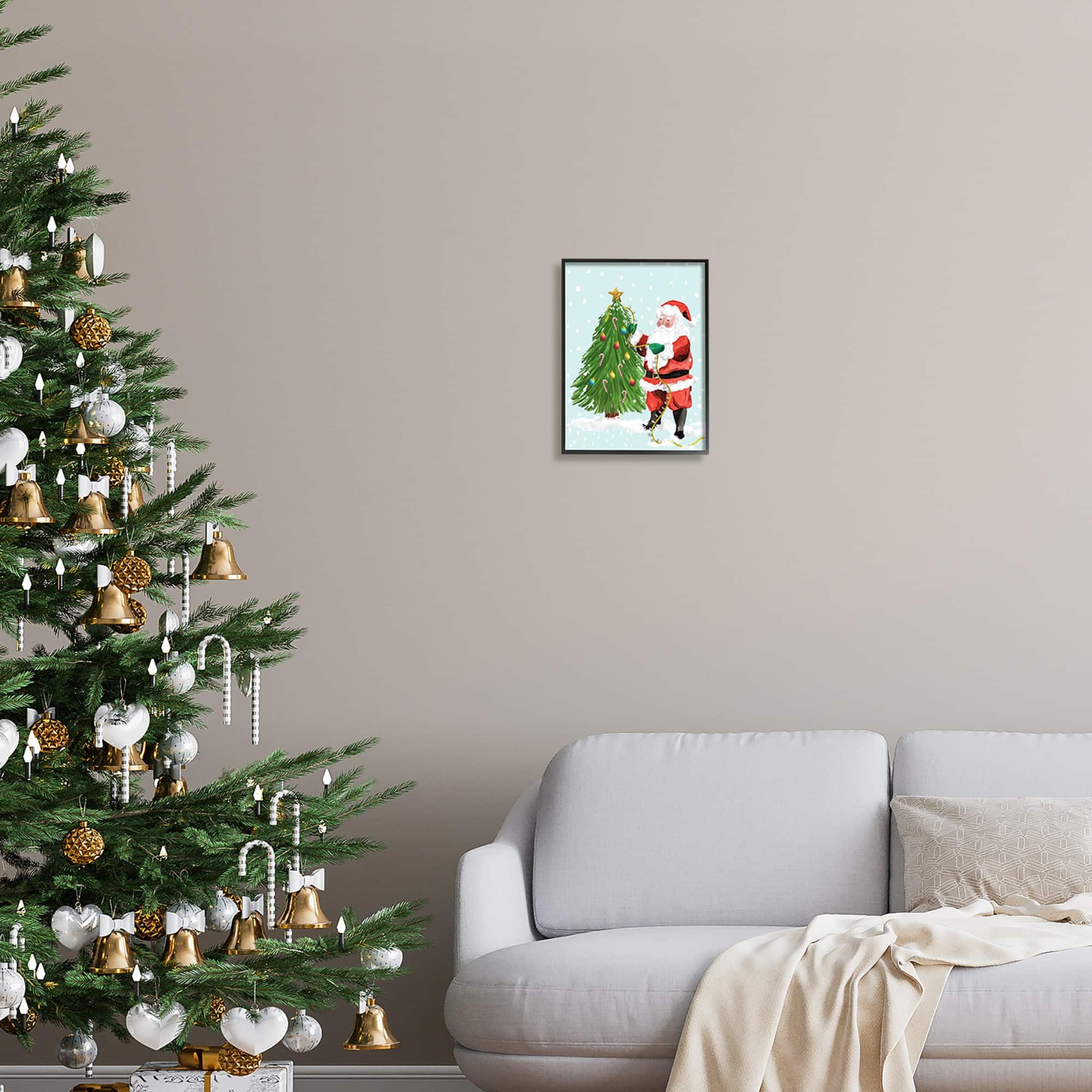 Stupell Industries Snowy Santa Claus Tree Scenery Framed Giclee Art