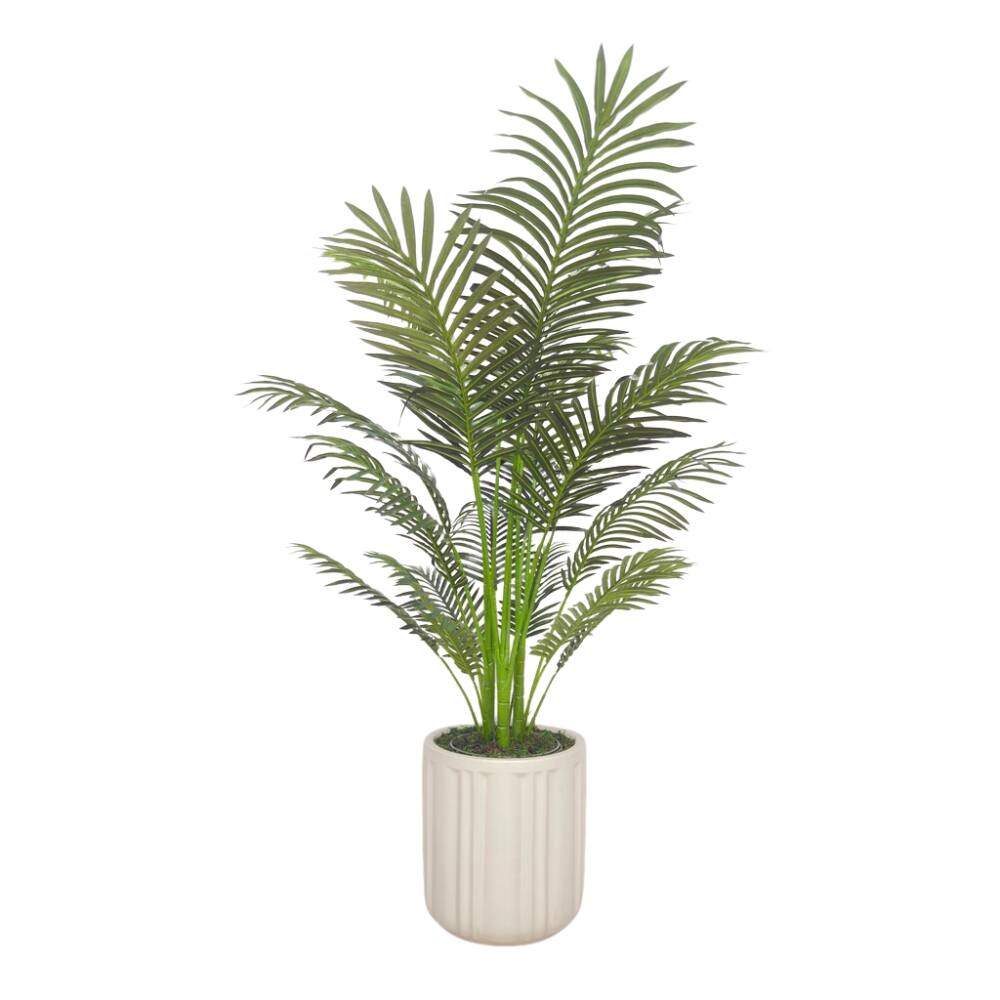 House of Silk Flowers 4.5ft. Green Faux Areca Palm in Panelled Ceramic Pot