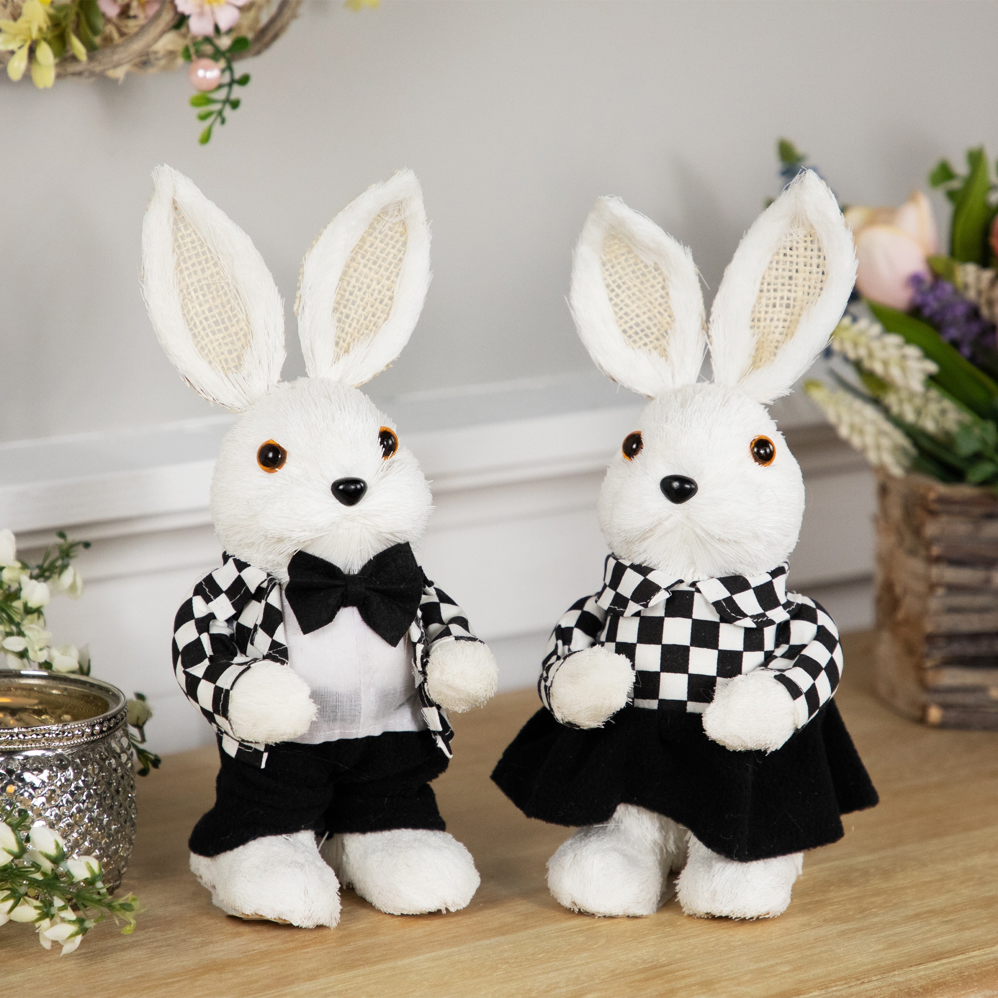 10" Boy Easter Rabbit Figurine in Checkered Jacket