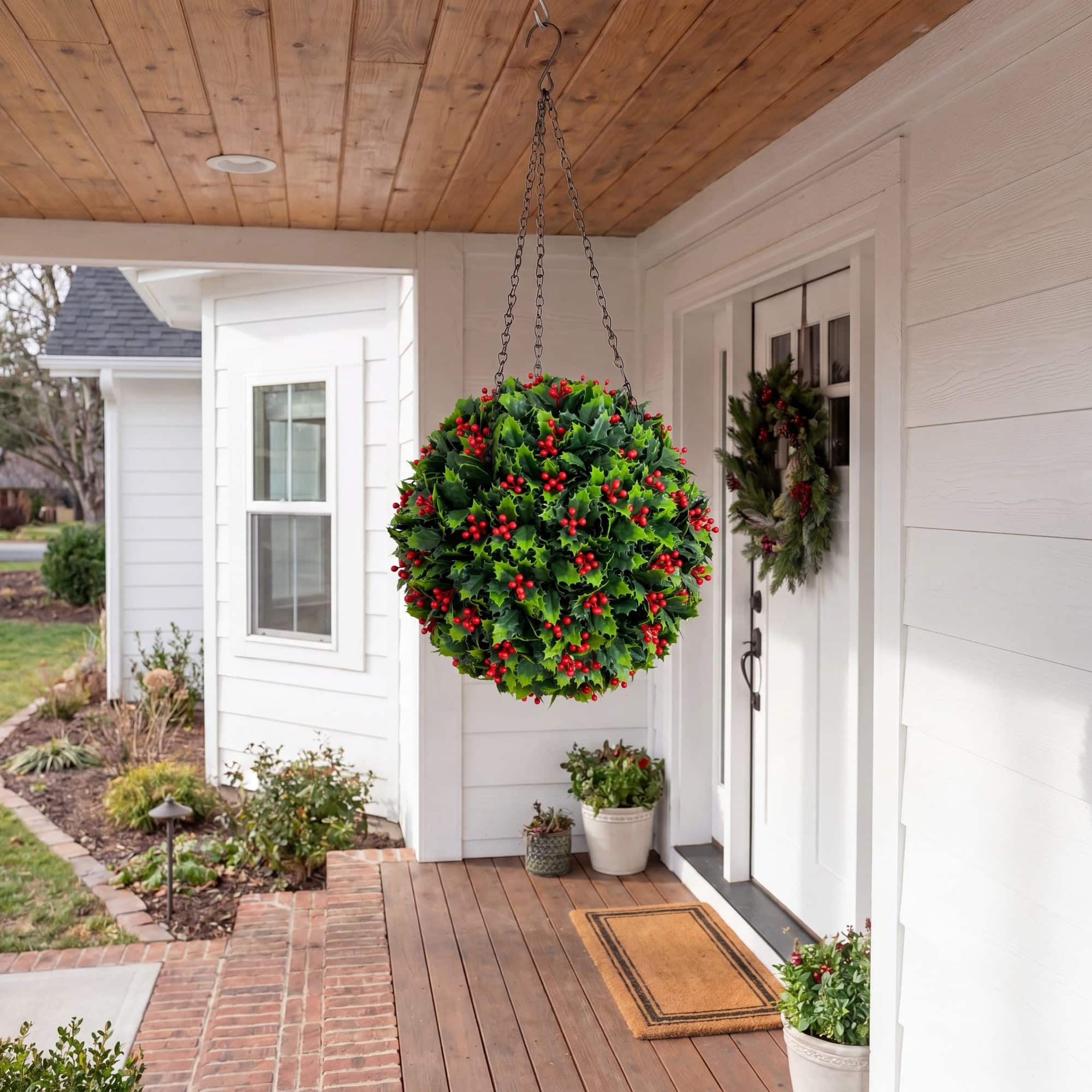 Nearly Natural UV Resistant Artificial Holly Berry Christmas Hanging Ball