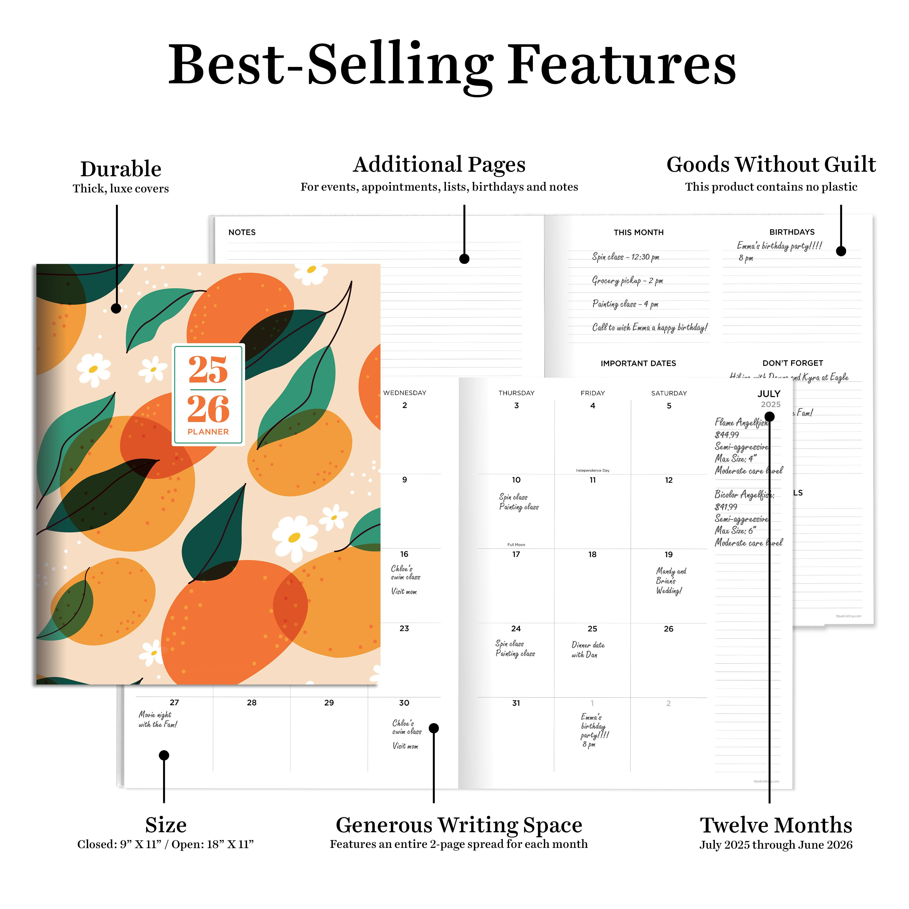 TF Publishing 2025-2026 Oranges & Peaches Large Monthly Planner