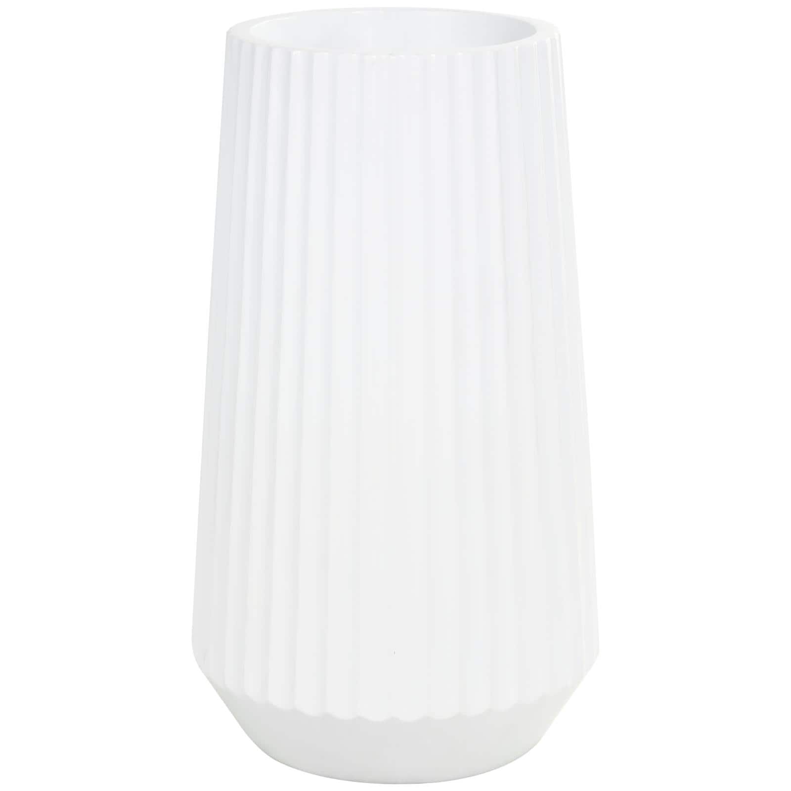 Large White Ribbed Resin Floor Vase