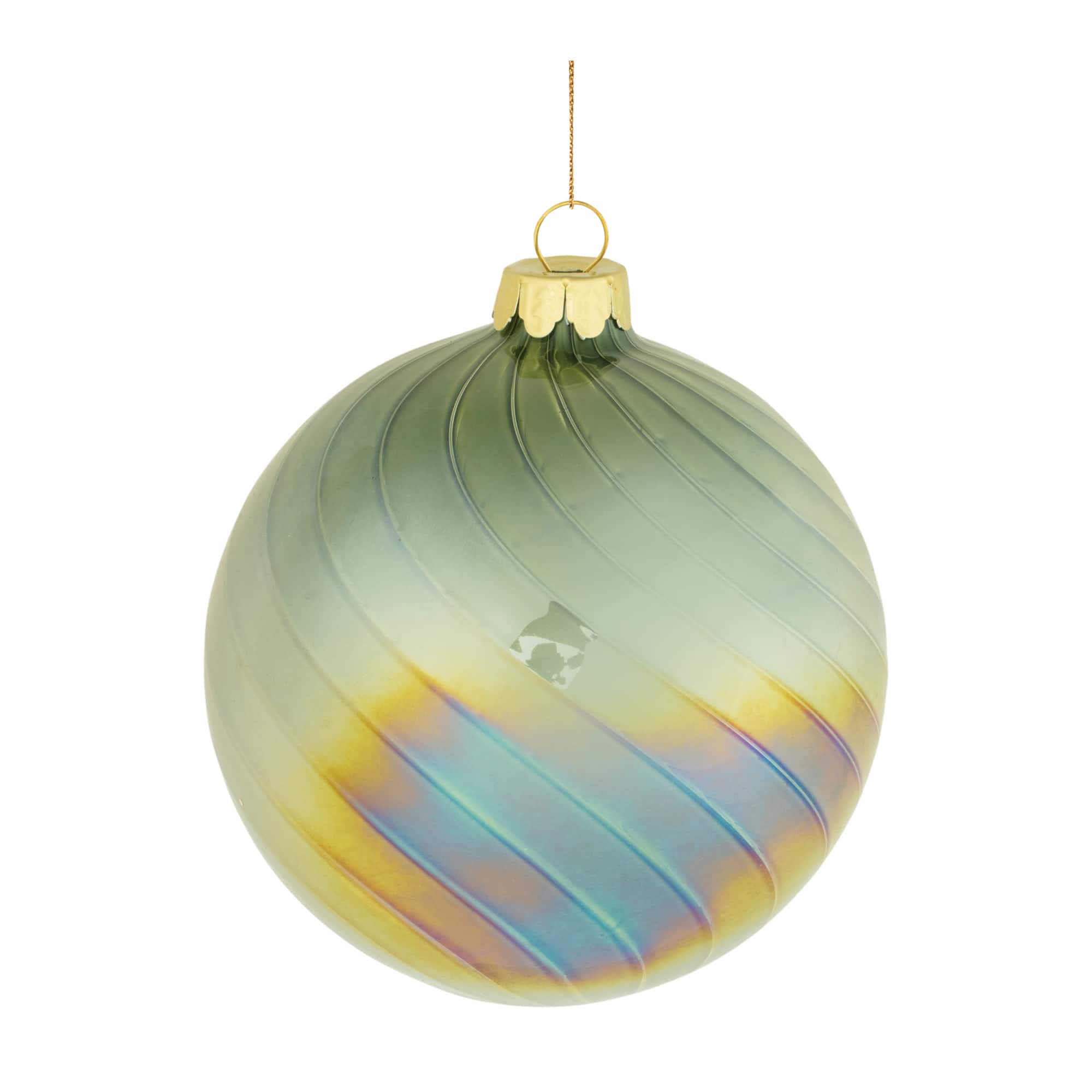 4.5" Green Iridescent Swirled Glass Ornament Set