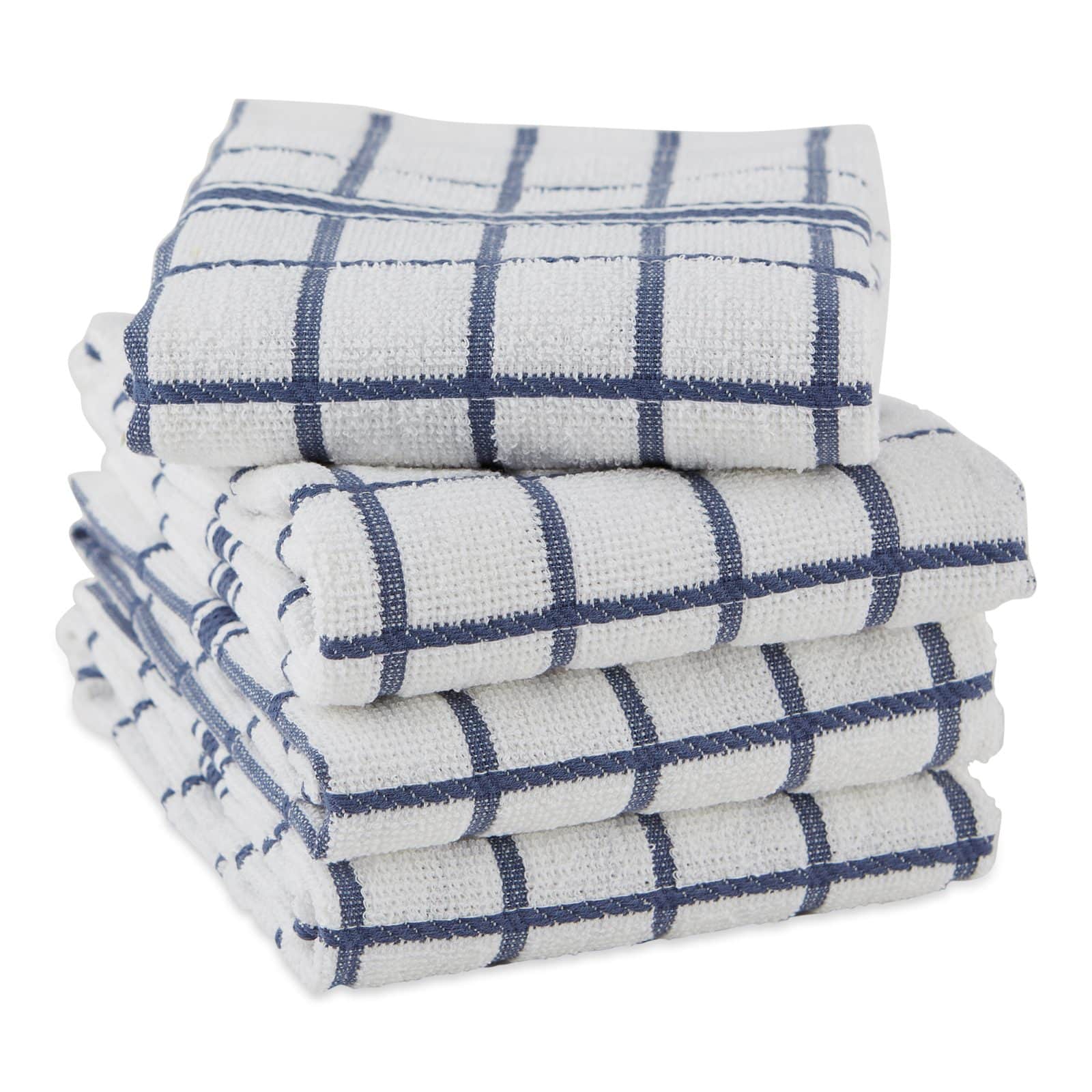 DII® French Blue Windowpane Terry Dishtowels, 4ct.