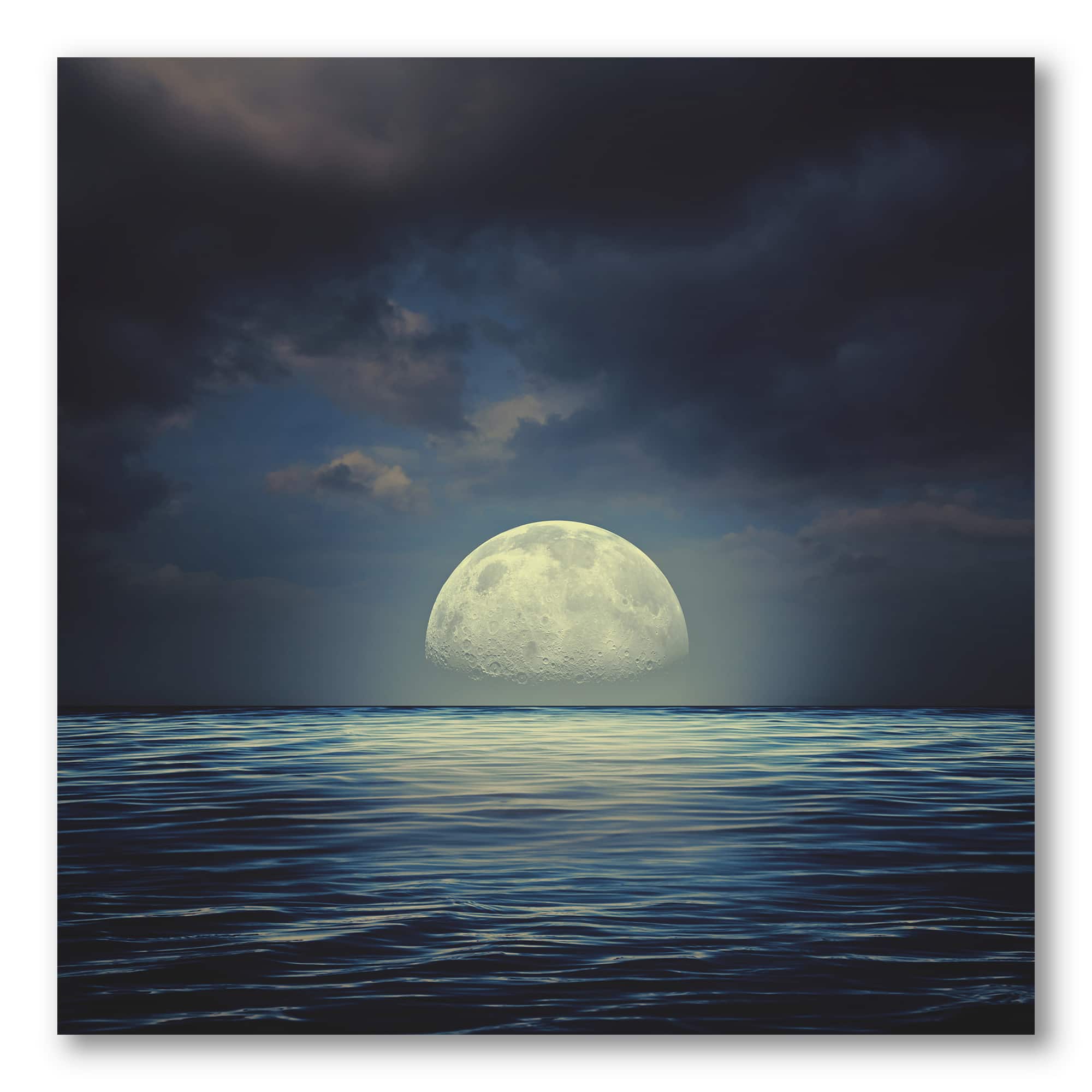 Designart - Super Moon Over The Sea II - Nautical & Coastal Canvas Wall Art Print