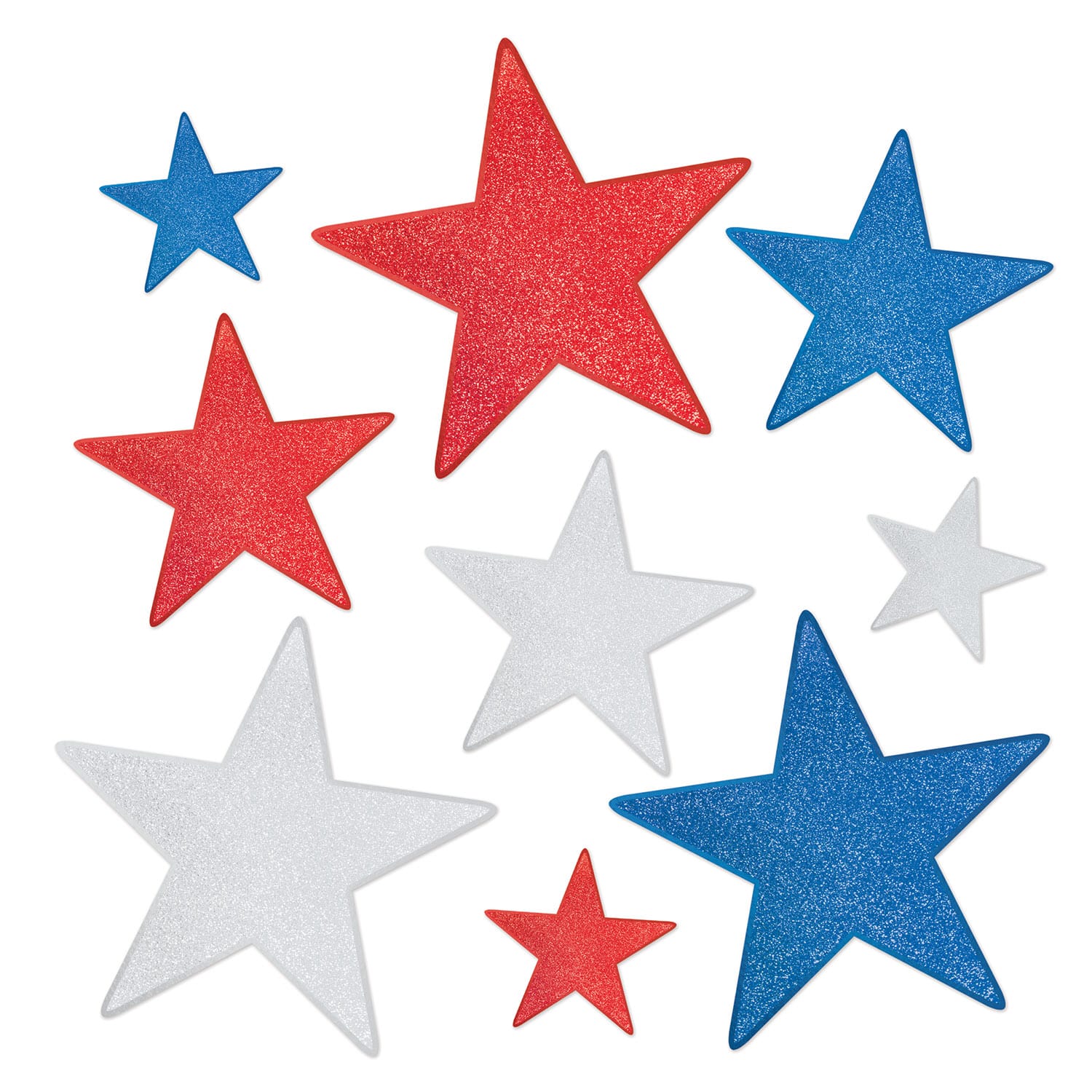 Beistle Red, Silver & Blue Glittered Foil Star Cutouts, 9ct.
