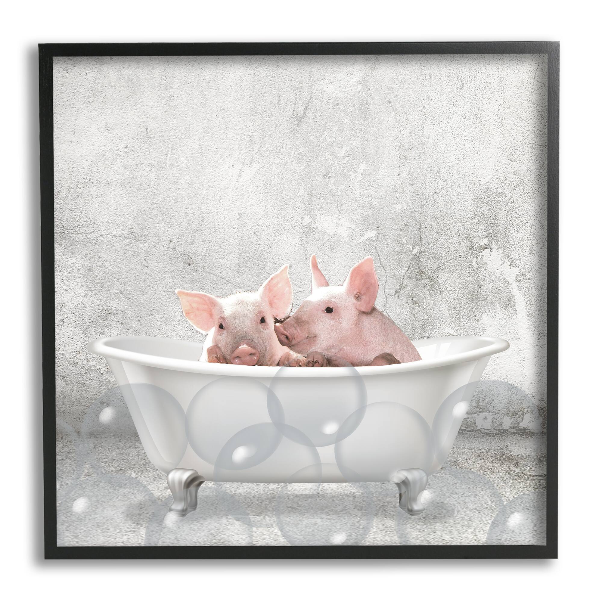 Stupell Industries Baby Piglets Bath Time Wall Art in Frame