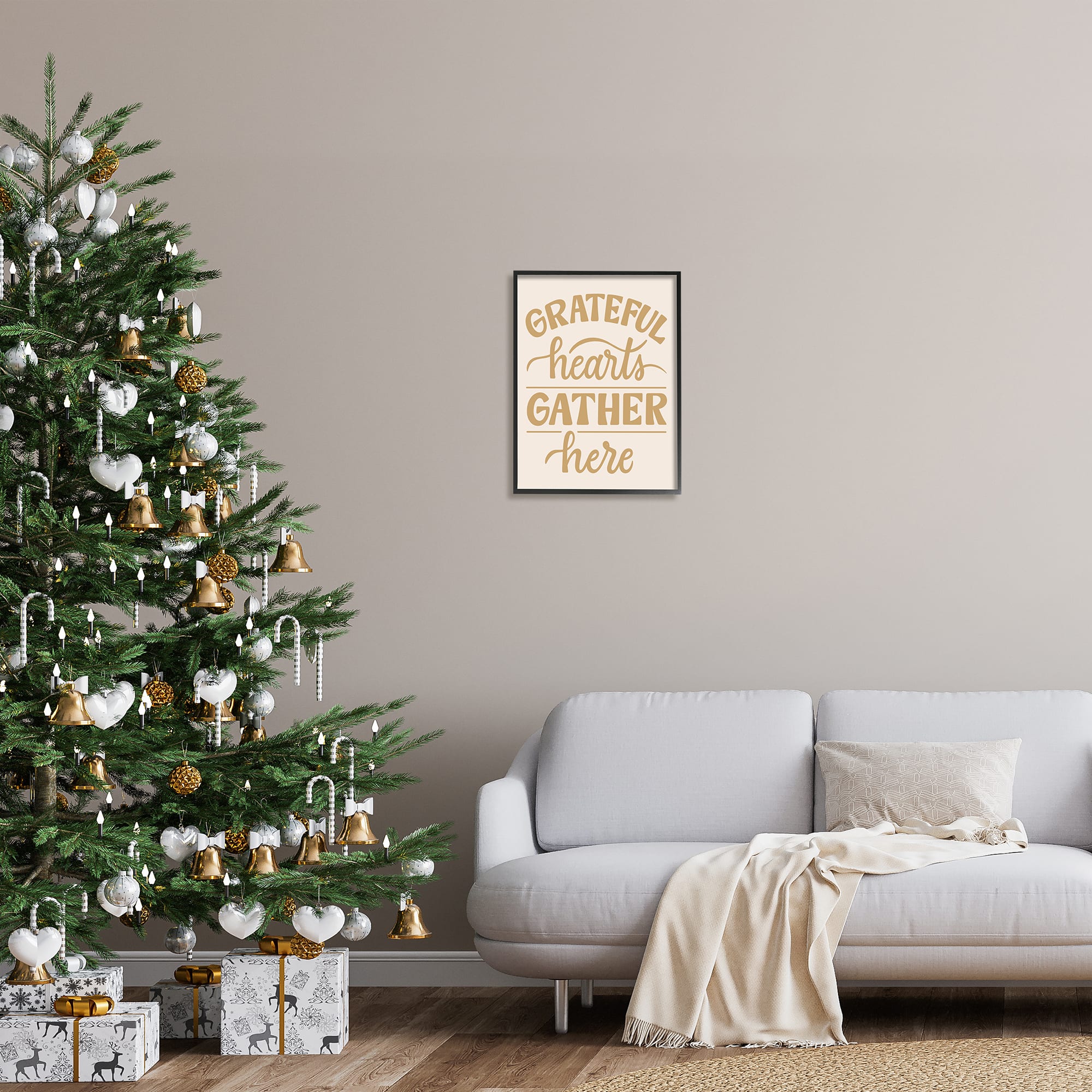 Stupell Industries Grateful Hearts Gather Here Phrase Framed Giclee Art