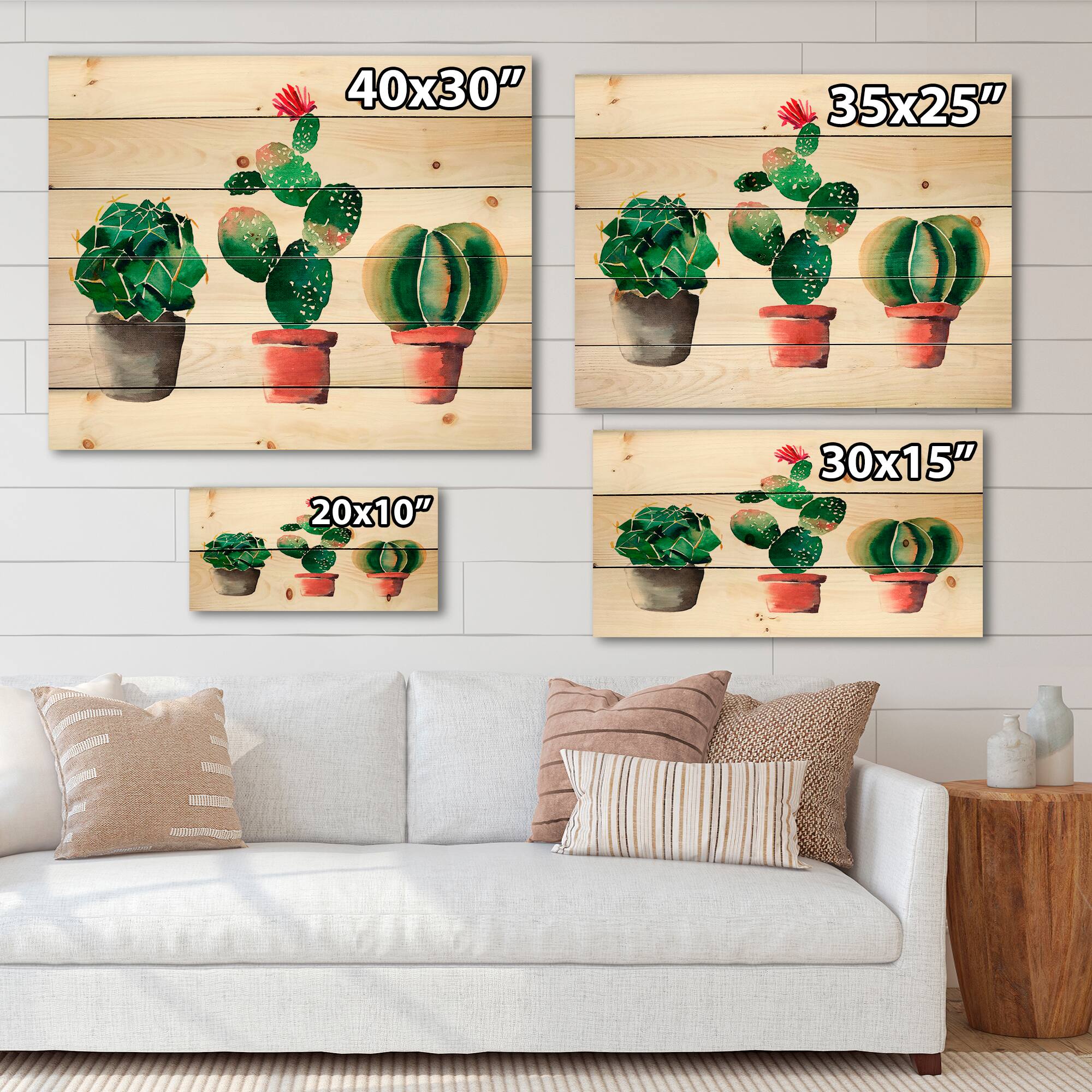 Designart - Three Cactus In Clay Pots