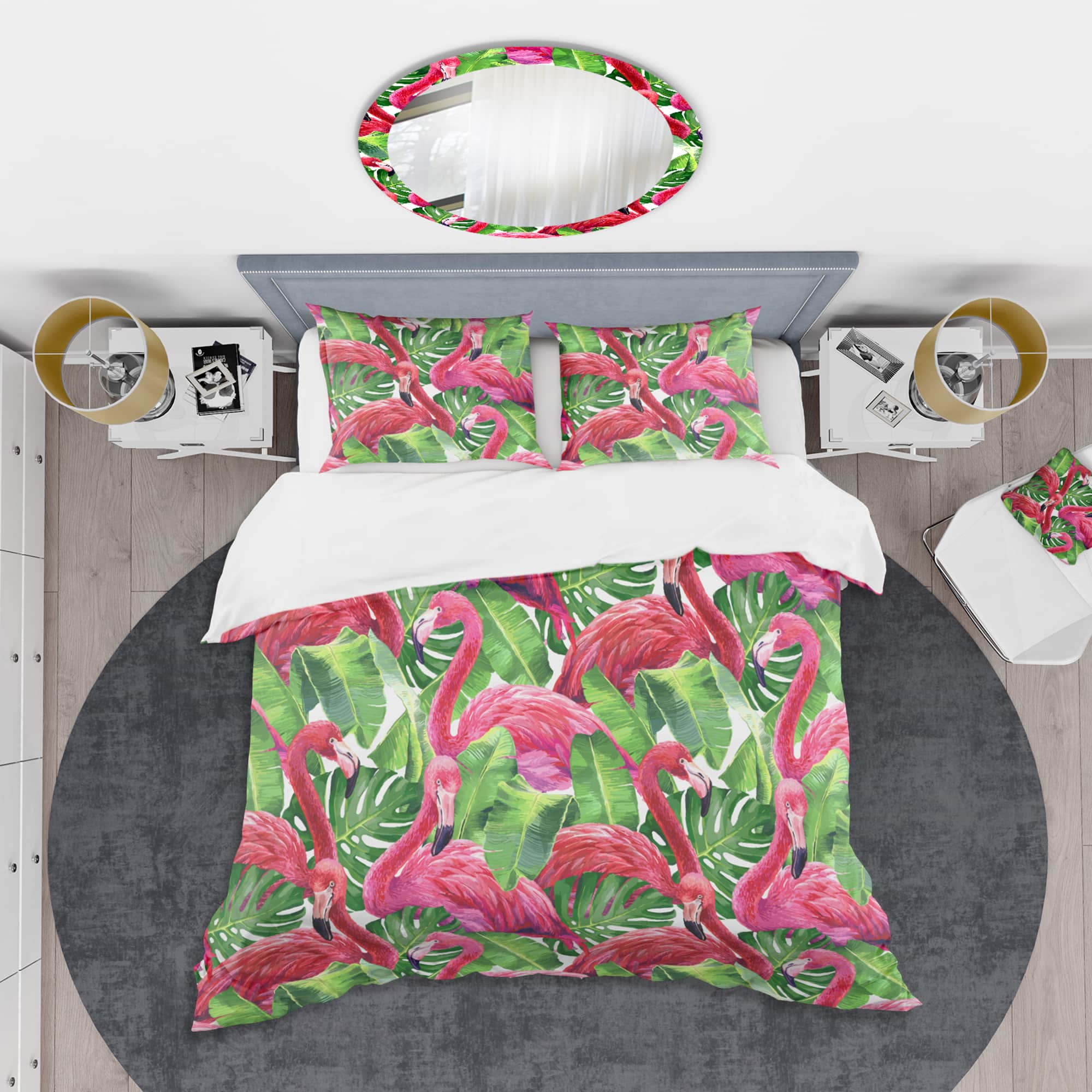 Designart 'Retro Tropical Pink Flamingo' Mid-Century Duvet Cover Set
