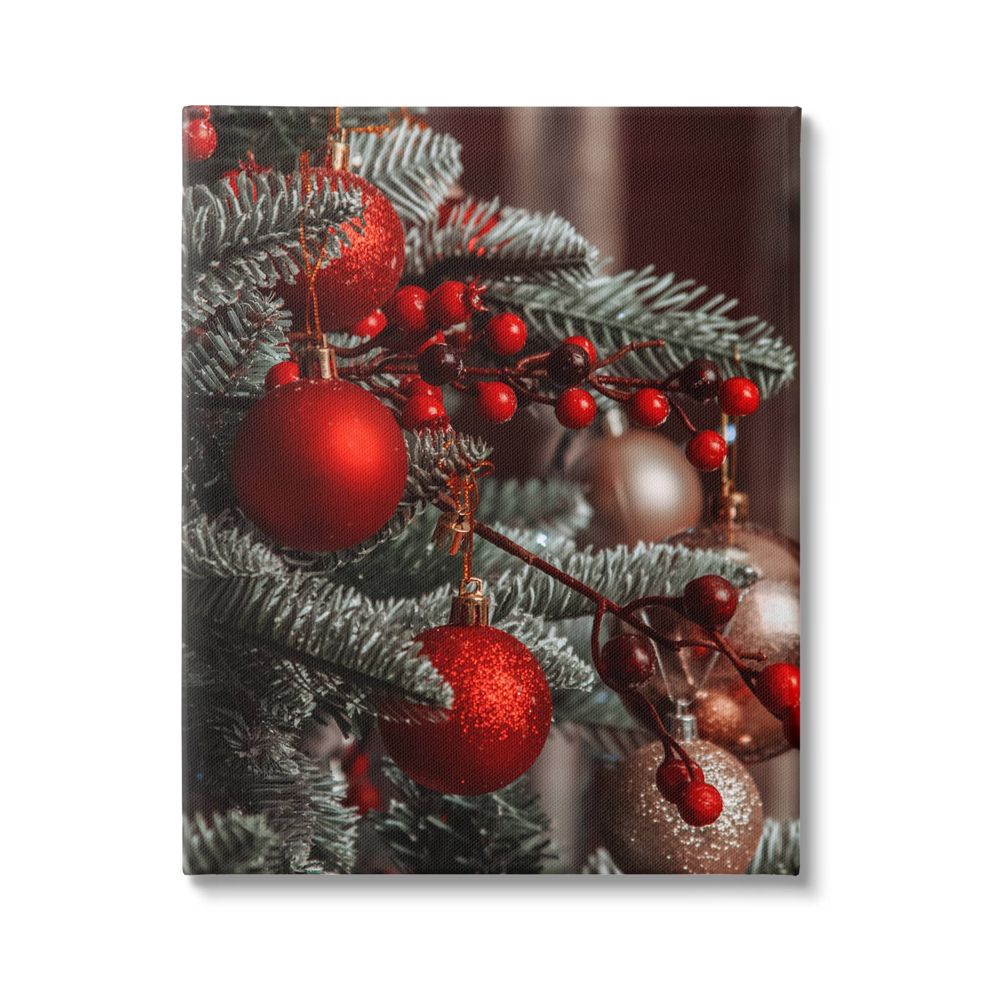 Stupell Industries Hanging Red Ornaments Christmas Tree Canvas Wall Art