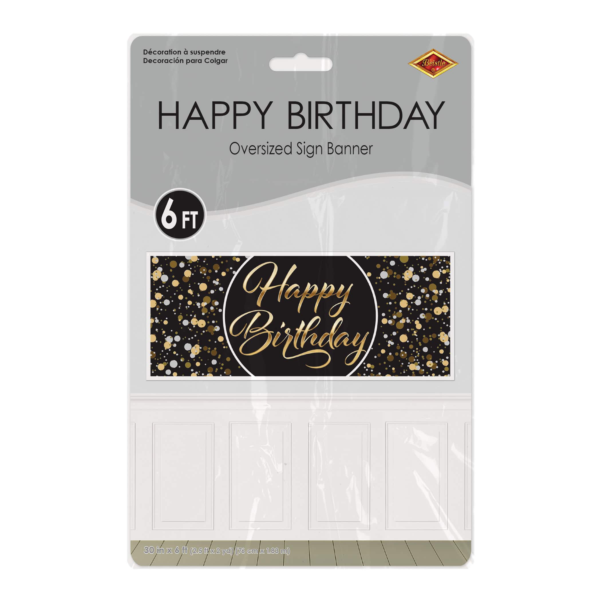 Beistle 30" x 6ft. Black and Gold Happy Birthday Oversized Sign Banner, 2ct.