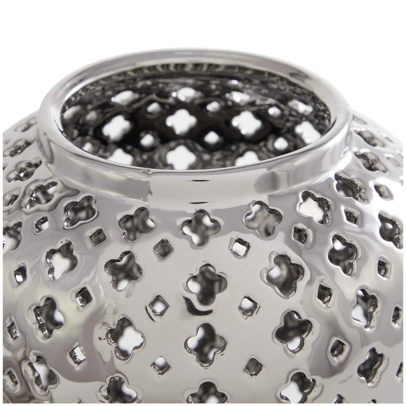 17.75" Silver Open Style Ceramic Decorative Urn