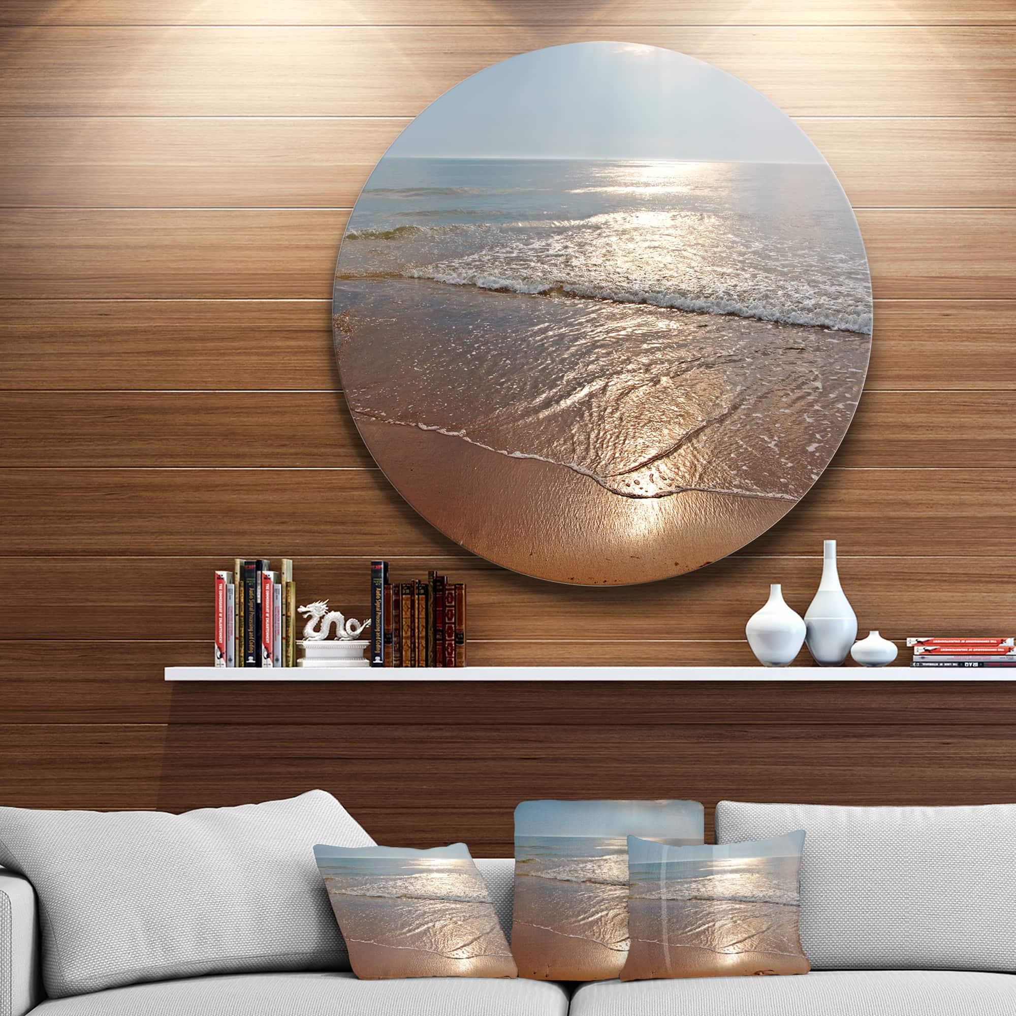 Designart - Tranquil Seashore with Crystal Waters' Seascape Metal Circle Wall Art