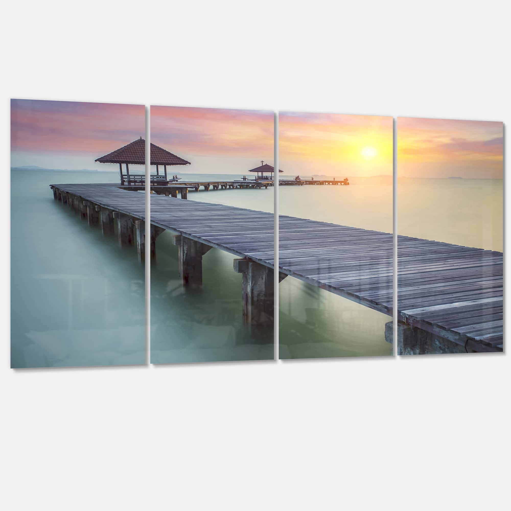 Designart - Wooden Sea Bridge and Sunset - Seashore Photo Canvas Print