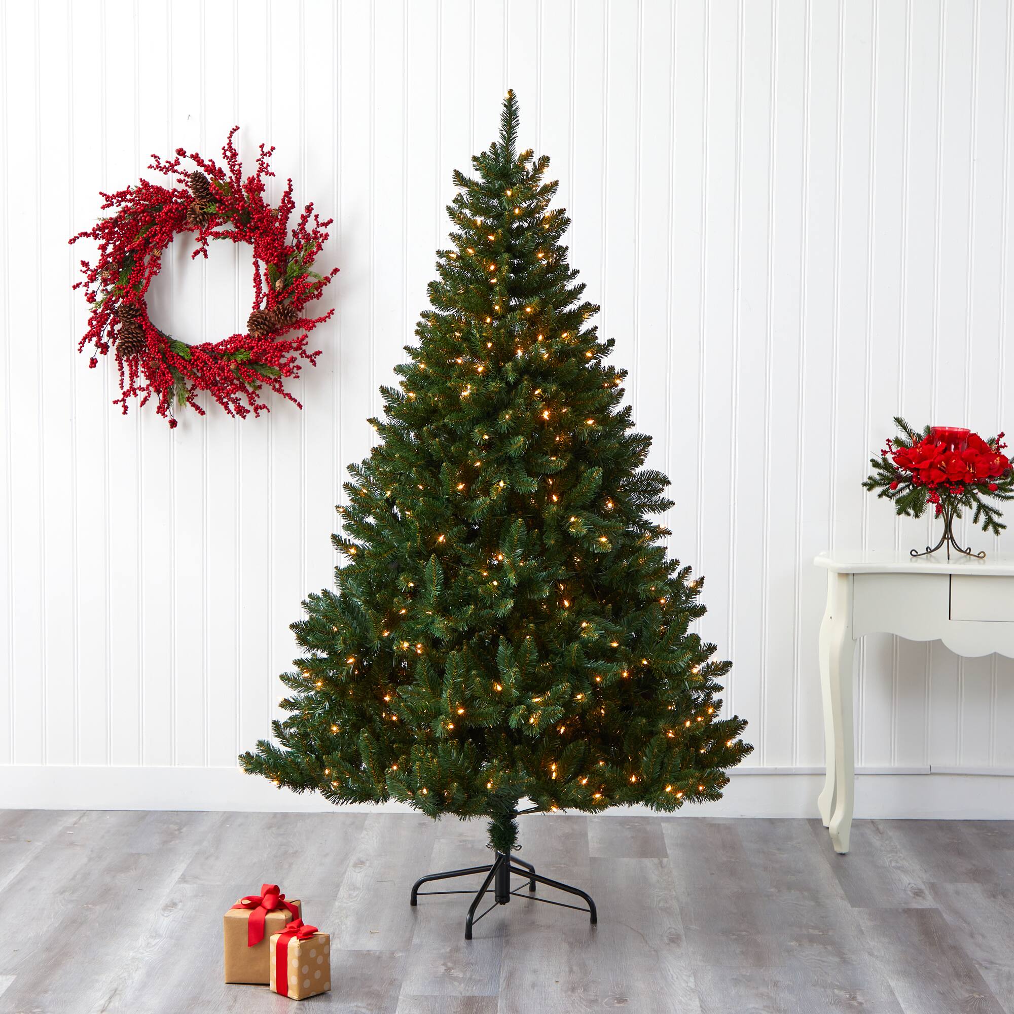 7ft. Pre-Lit Northern Rocky Spruce Artificial Christmas Tree, Clear LED Lights