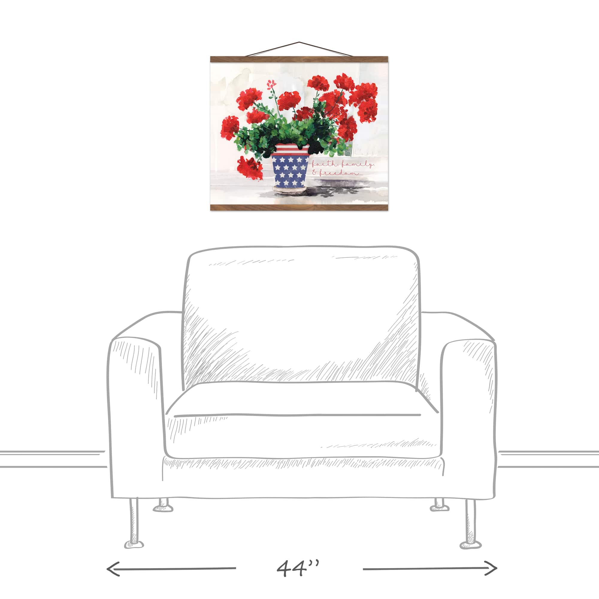 Patriotic Florals Teak Hanging Canvas