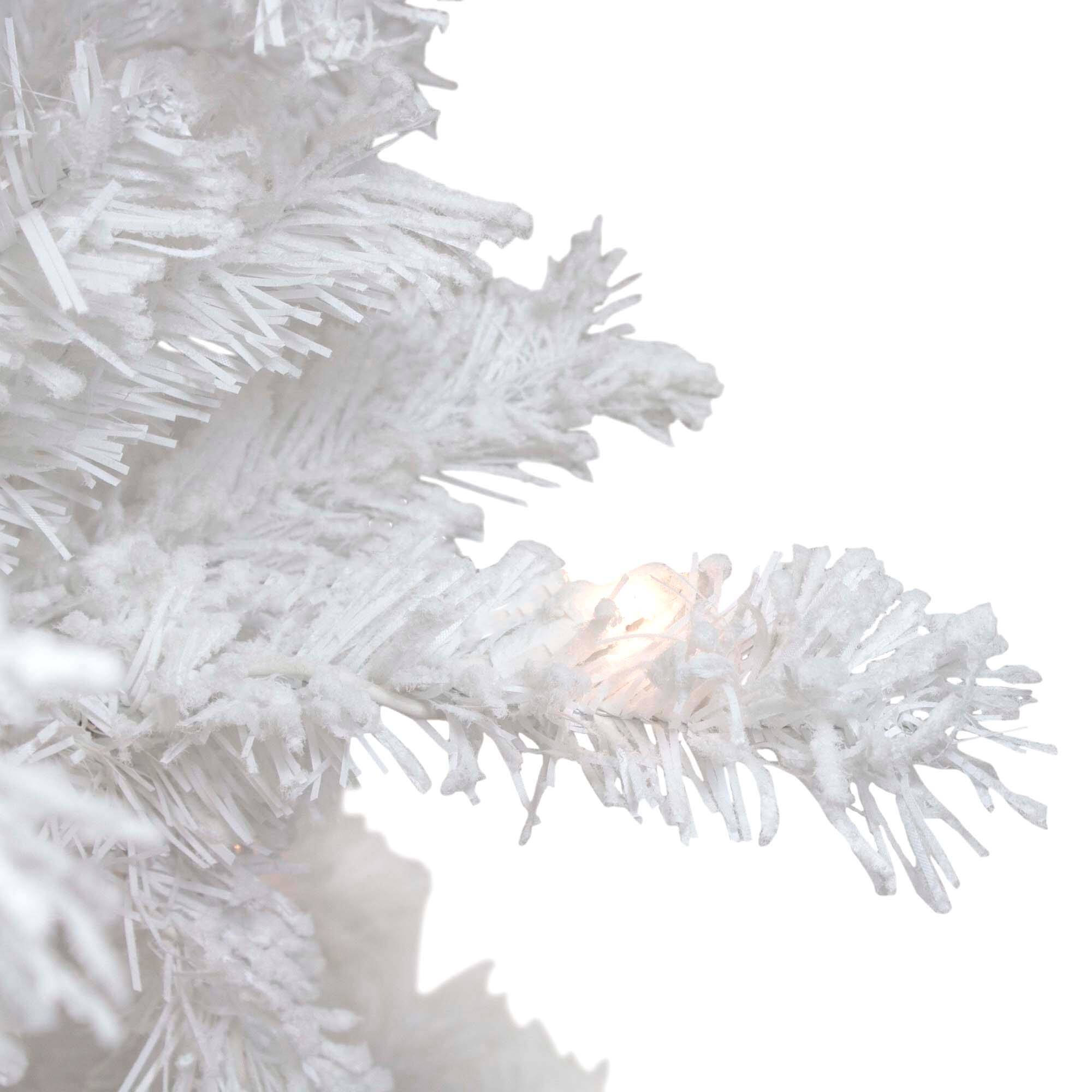 7.5ft. Pre-Lit Flocked White Spruce Artificial Christmas Tree, Clear Lights