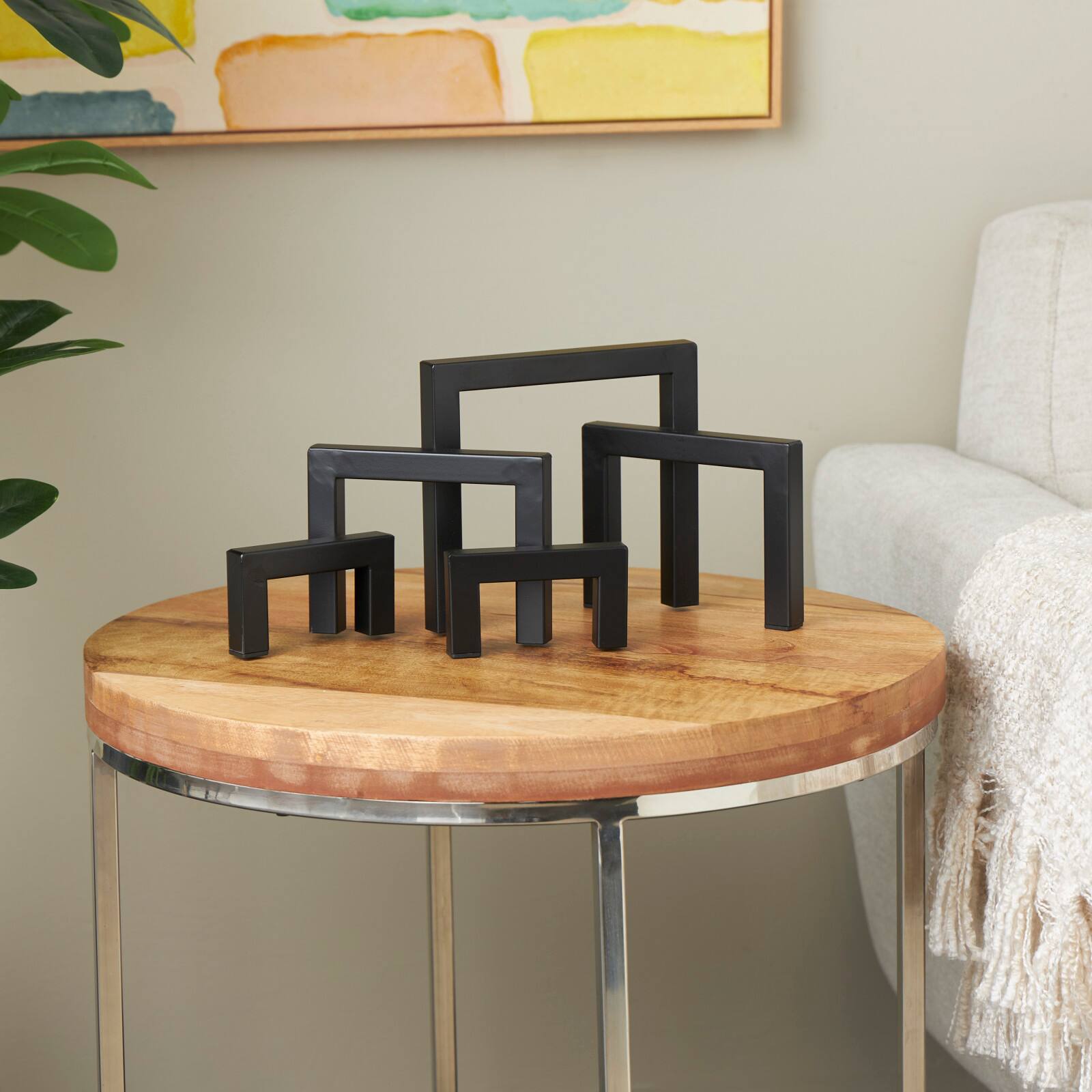13" Black Metal Geometric Abstract Square Arched Sculpture