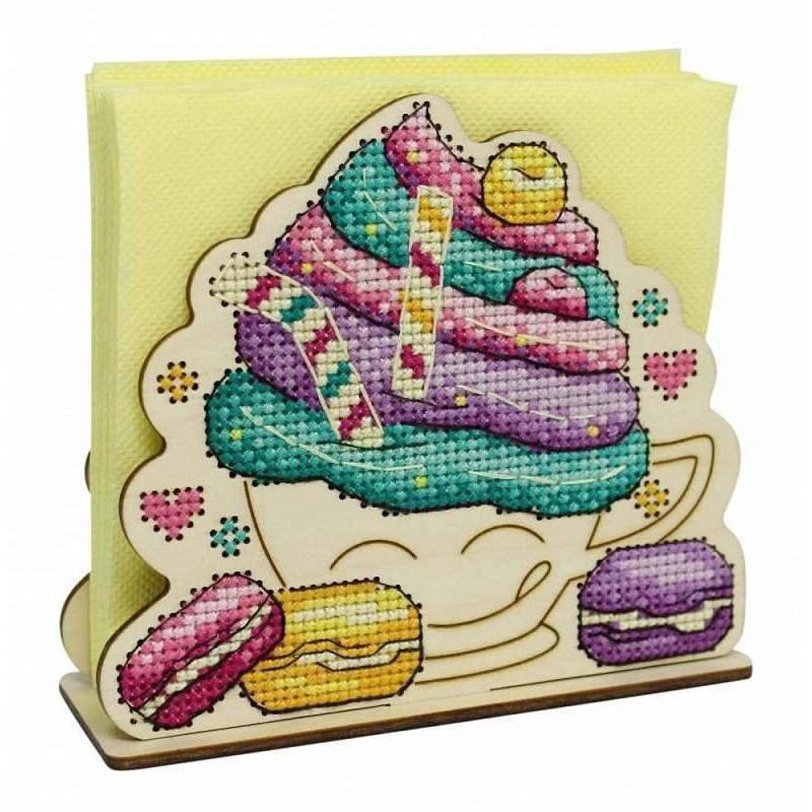 MP Studia Napkin Holder Cake Cross Stitch on Wood Kit