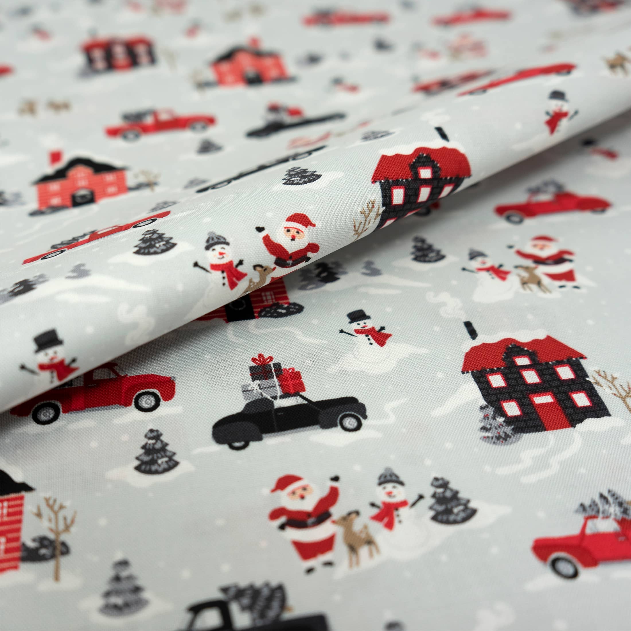 SINGER Red & White Santa's Village Cotton Fabric