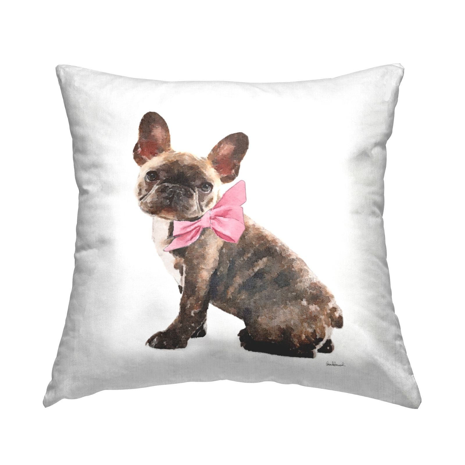 Stupell Industries Fashionable Puppy Dog Pink Bow Glam Portrait Throw Pillow, 18" x 18"