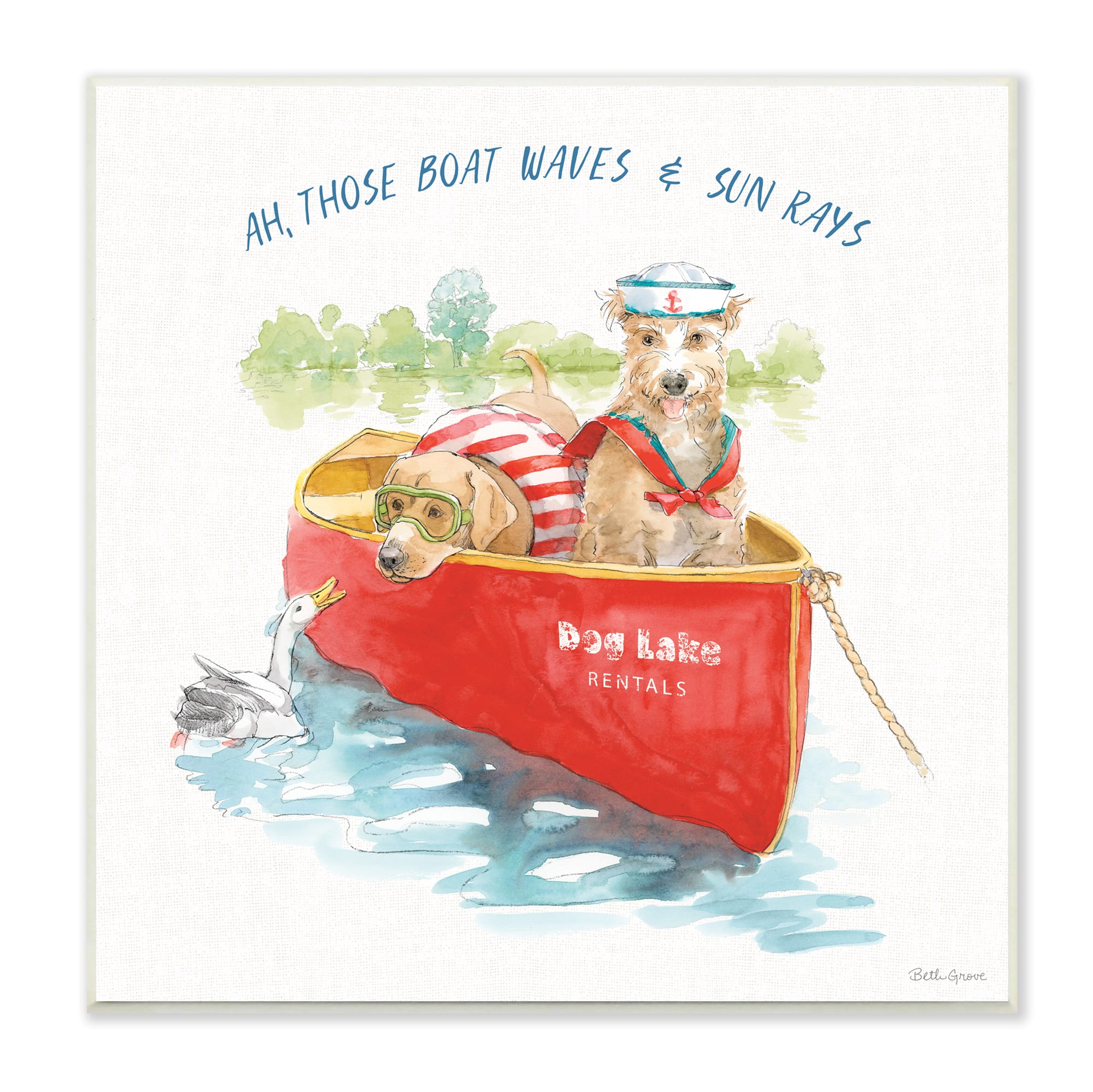 Stupell Industries Boat Waves Sun Rays Lake Phrase Sailor Dogs,12" x 12"
