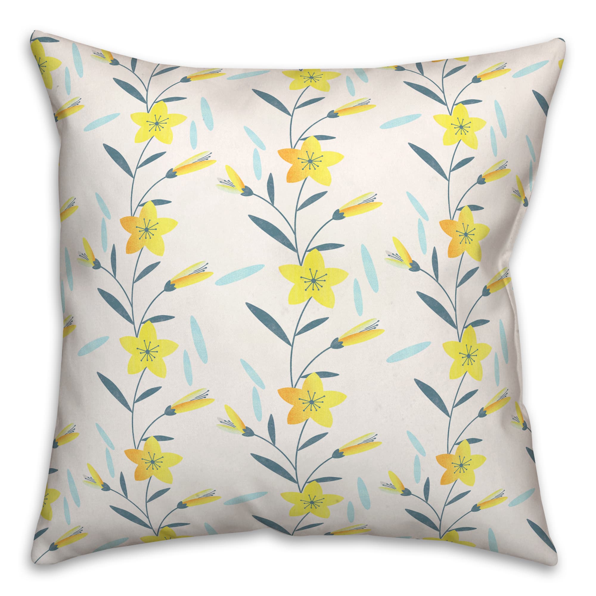 Linear Floral Print Throw Pillow