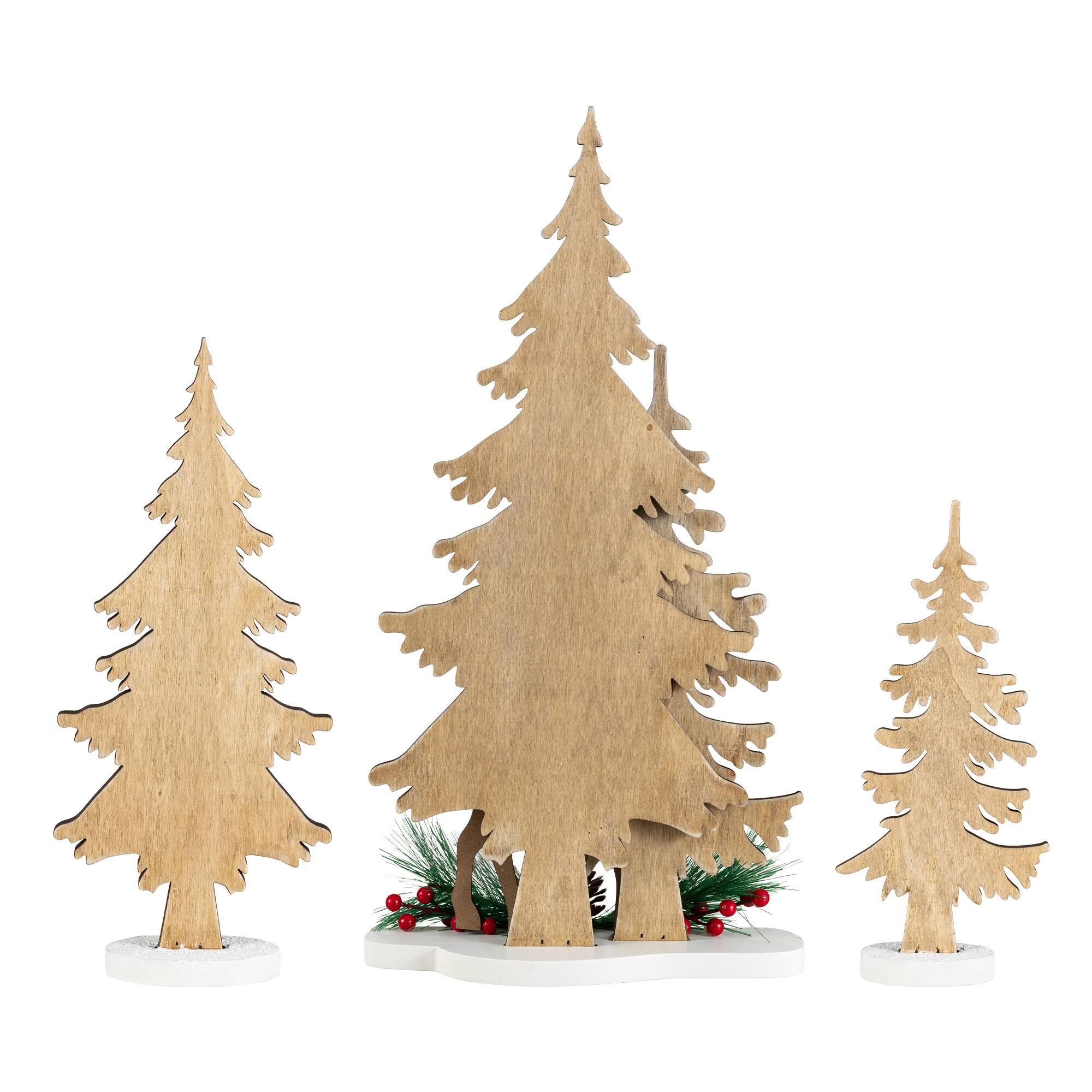 Glitzhome® Set of 3 Wooden Christmas Reindeer & Tree Table Decor
