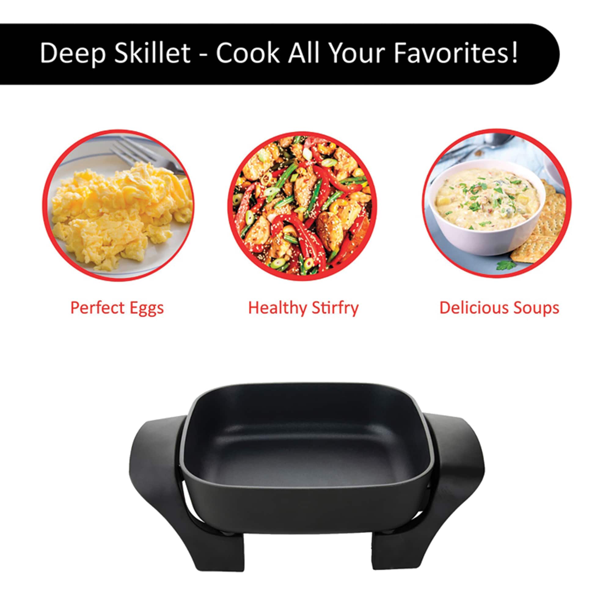 Brentwood 8" Black Nonstick Electric Skillet with Glass Lid