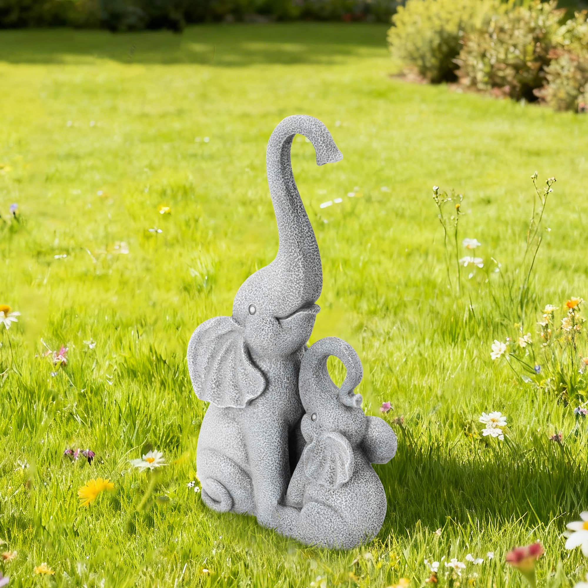 Glitzhome® 18.25" Resin Mother and Baby Elephant Statue