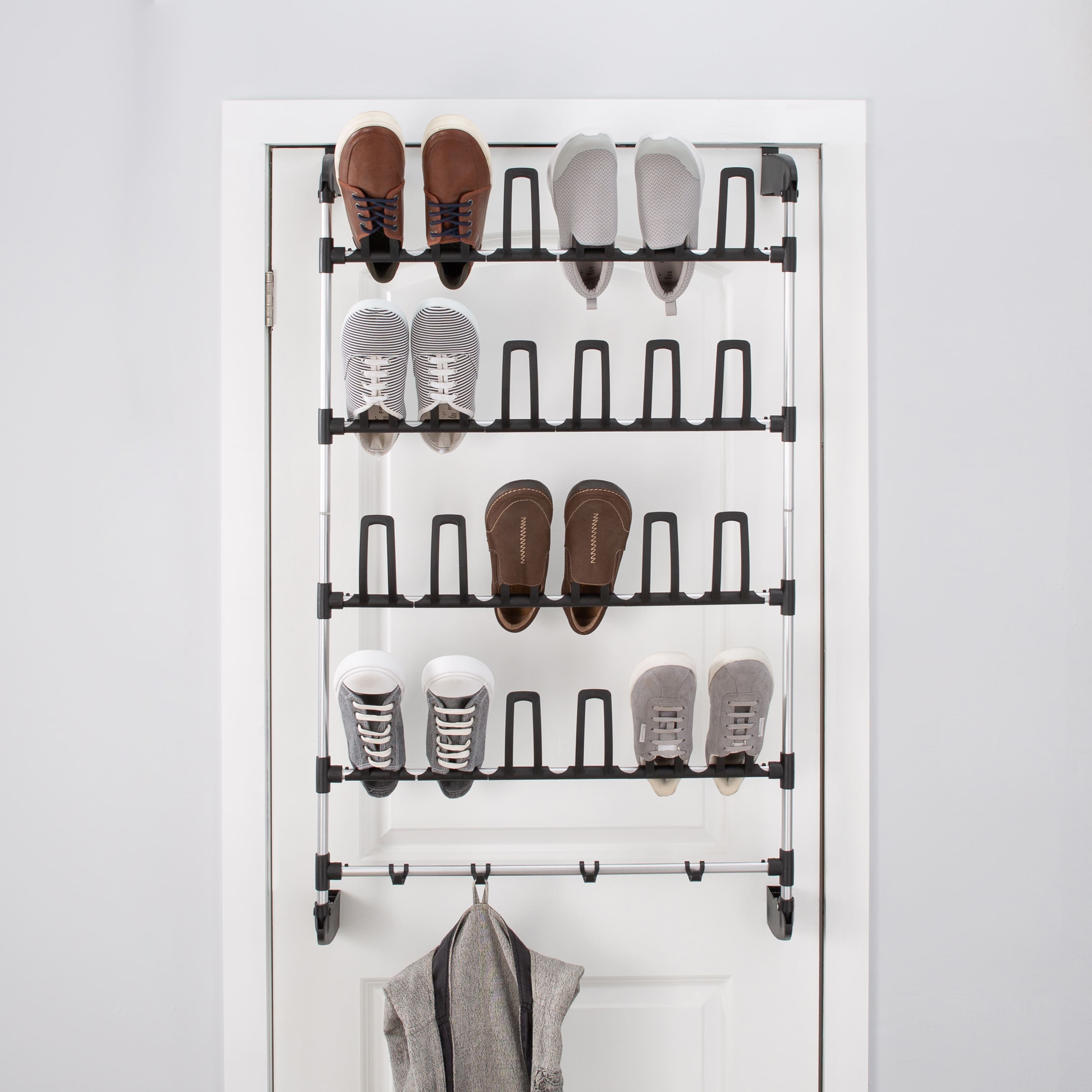 Organize It All 12 Pair Over the Door Shoe Rack with Accessory Hooks