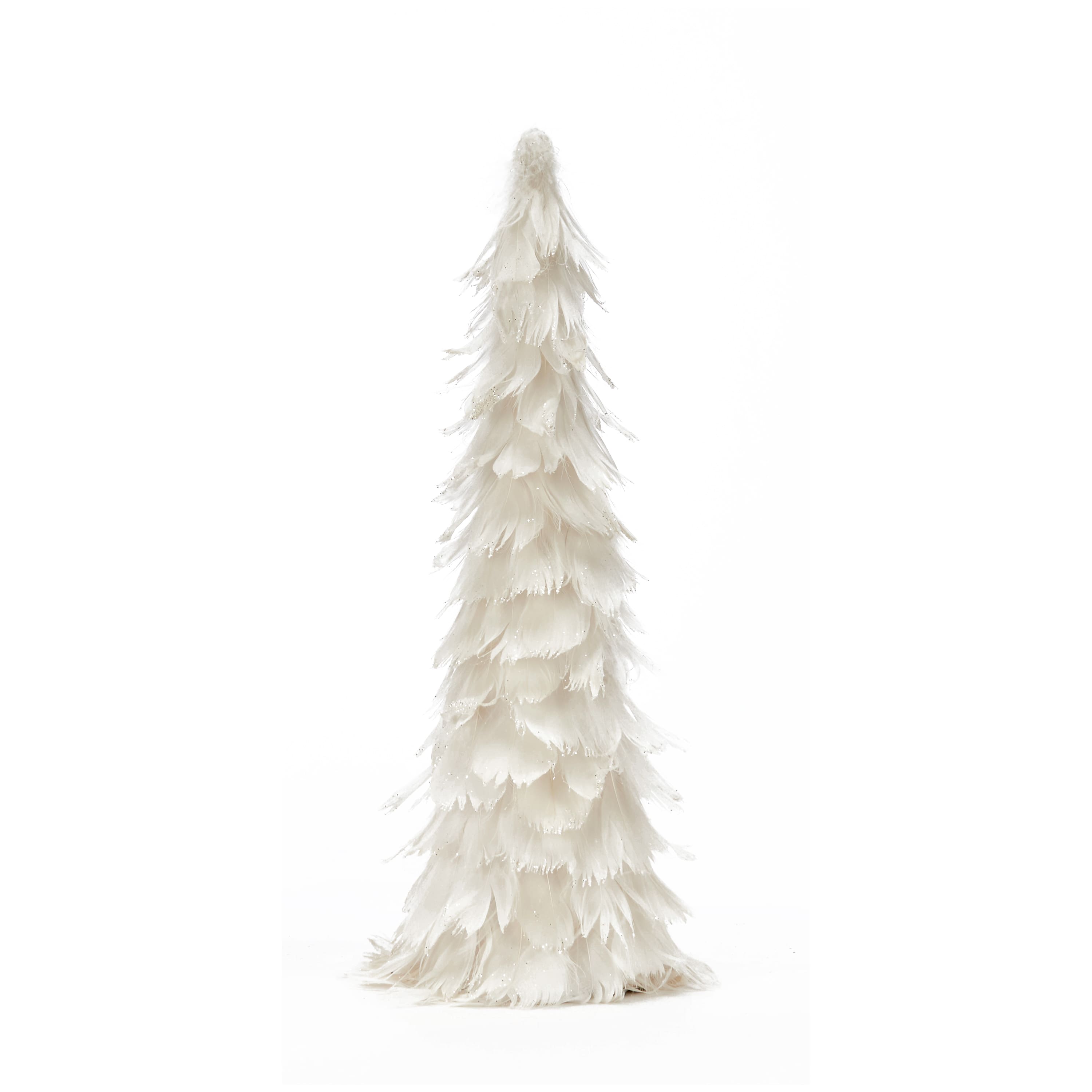 16" White Feather Christmas Tree Tabletop Décor with Glittered Tips