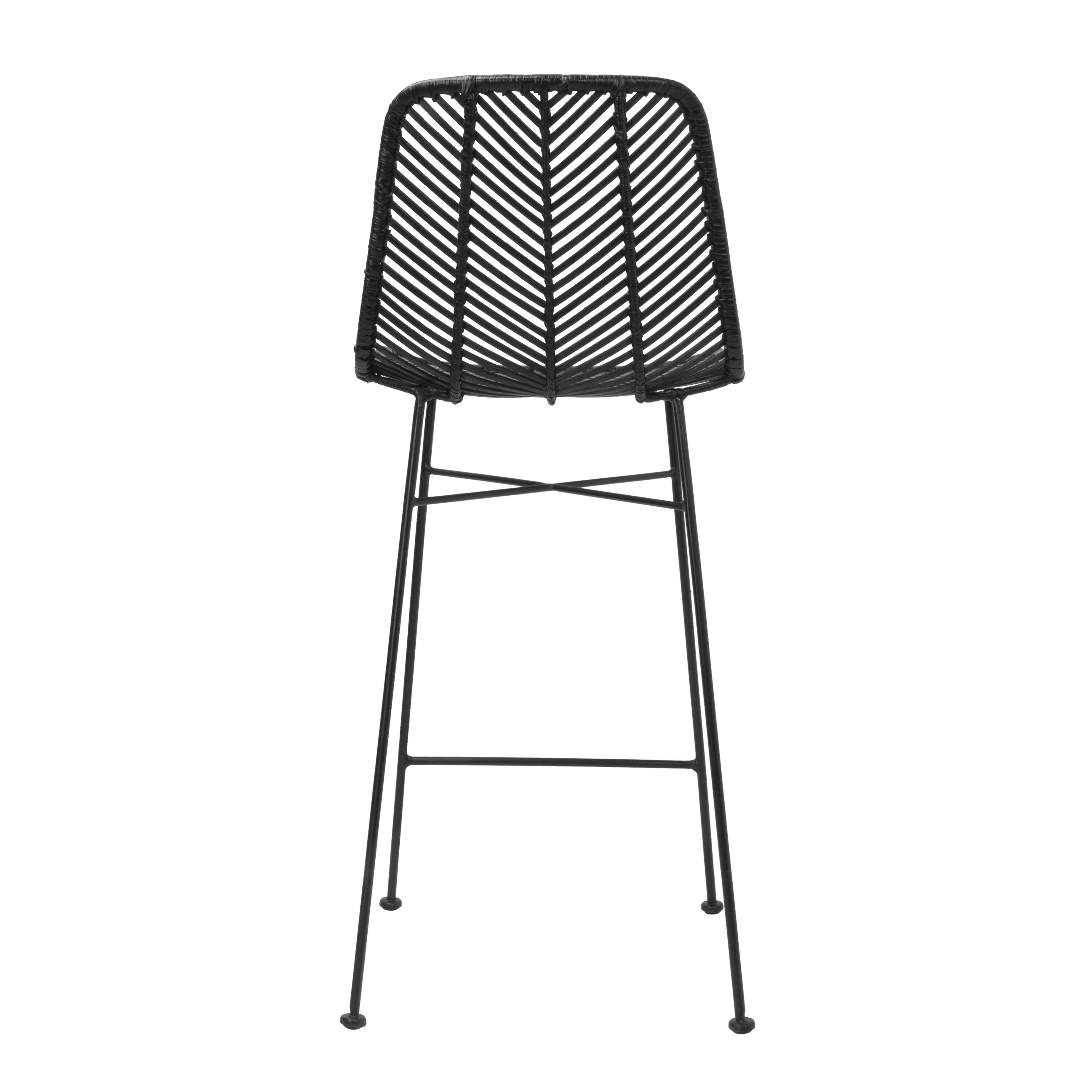 Hello Honey® Black Boho Rattan & Metal Bar Stool