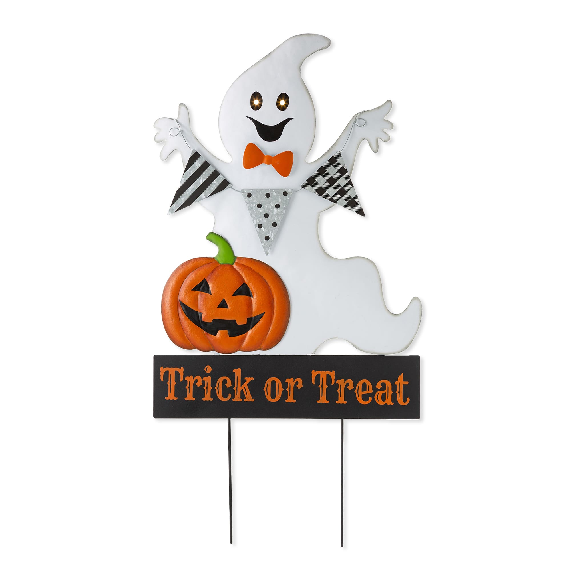 Glitzhome® 32" Lighted Metal Halloween Ghost Yard Stake with Timer
