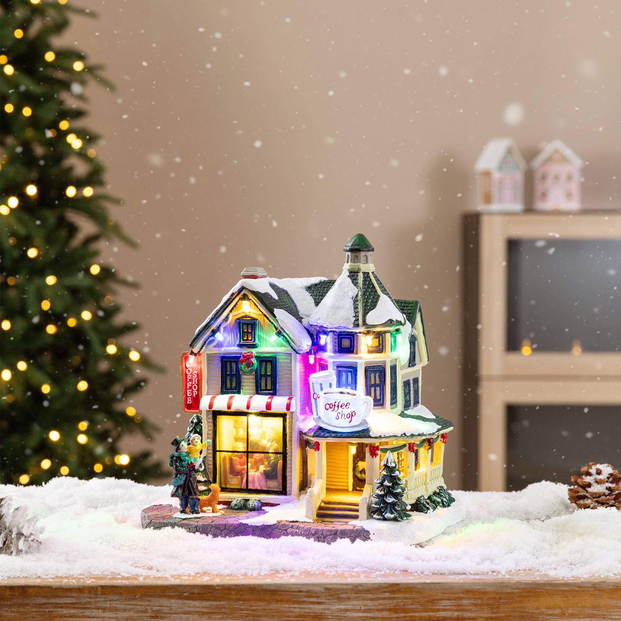 Glitzhome® 8.5" Lighted Christmas Coffee Shop Musical Resin Village with Timer
