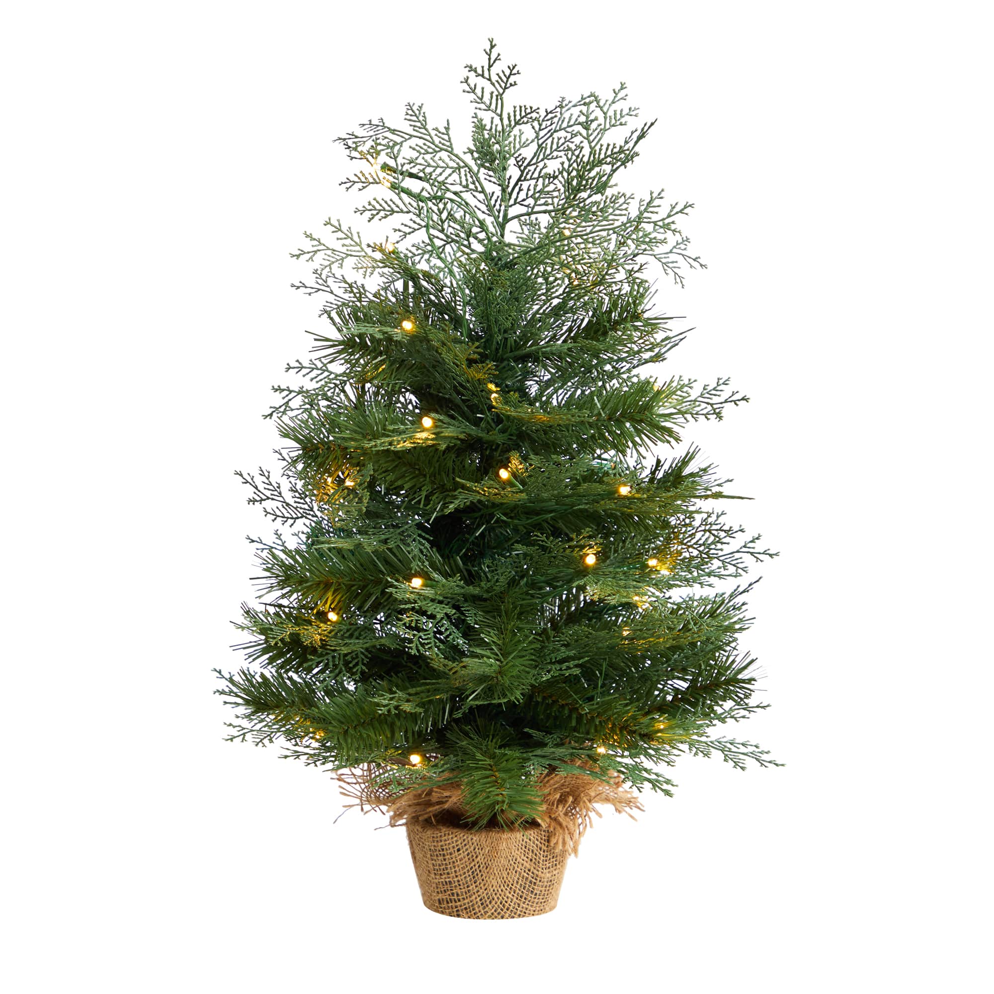 2ft. Pre-Lit Artificial Christmas Tree in Burlap Base, Warm White LED Lights