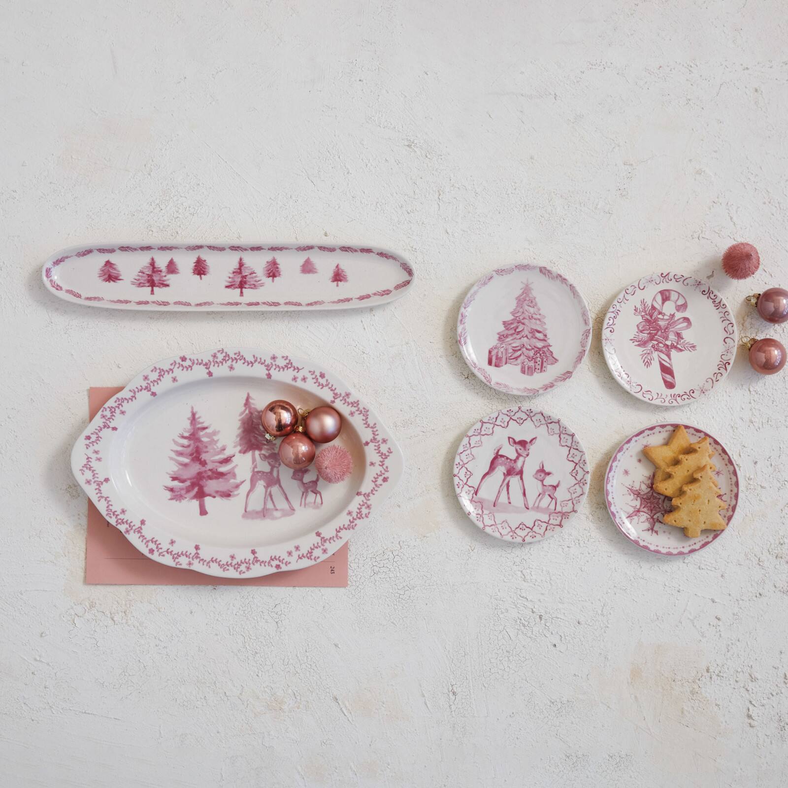 Hello Honey® 14.25" Pink & Cream Forest Long Oval Stoneware Dish
