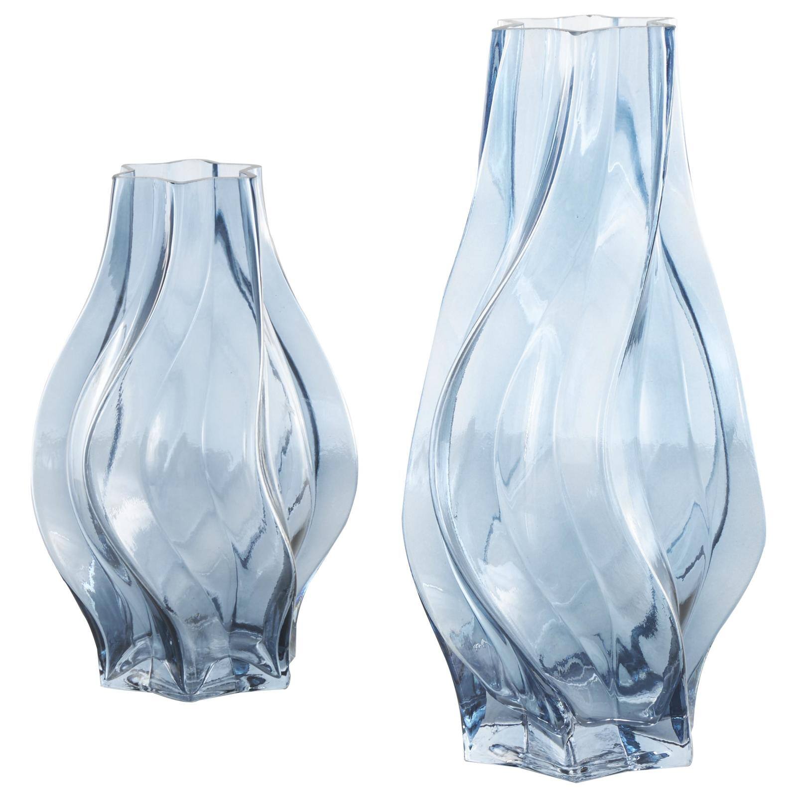 Blue Wavy Ombre Glass Vase Set