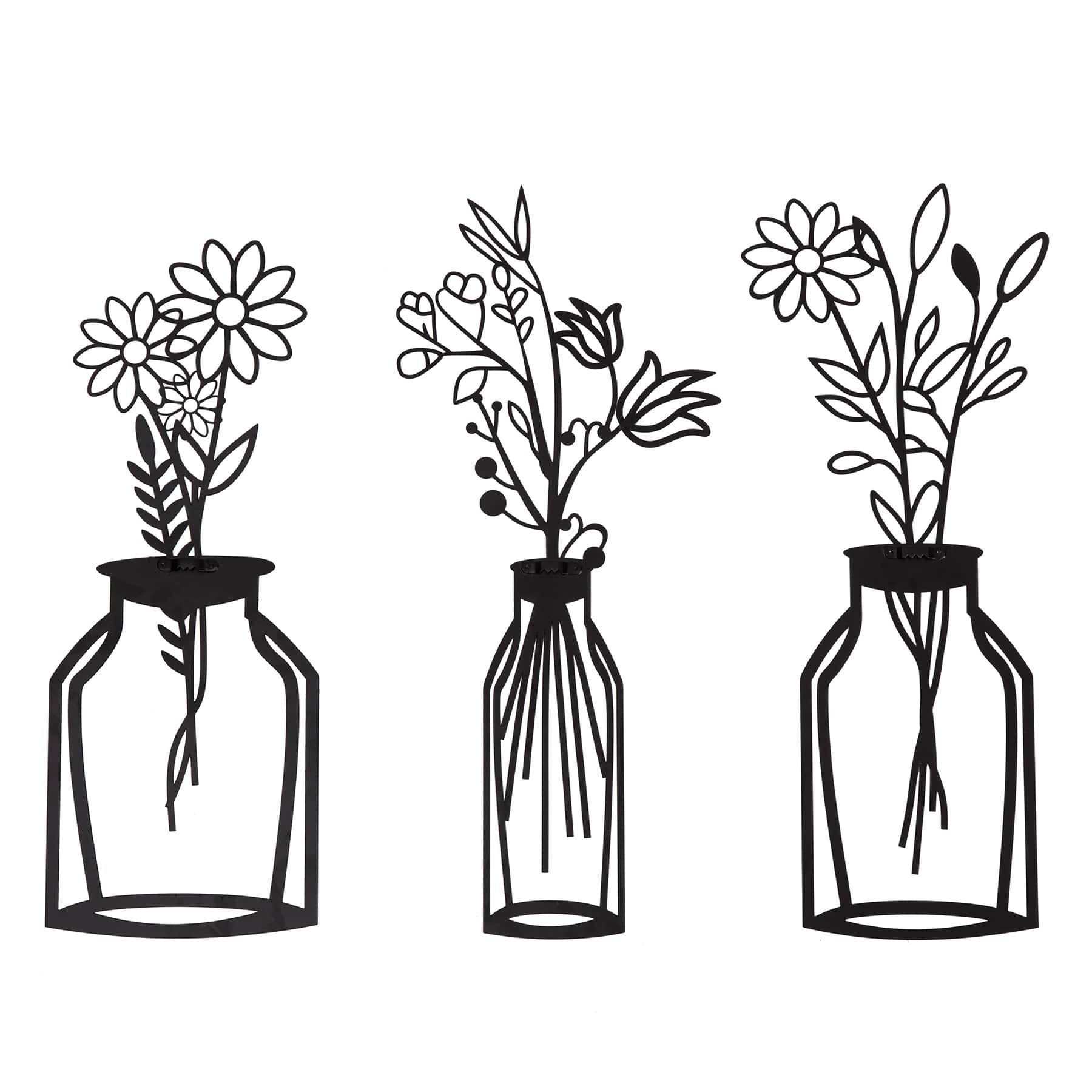 Habitat Decor 28" Wazon Black Botanical Vases Metal Wall Art Set
