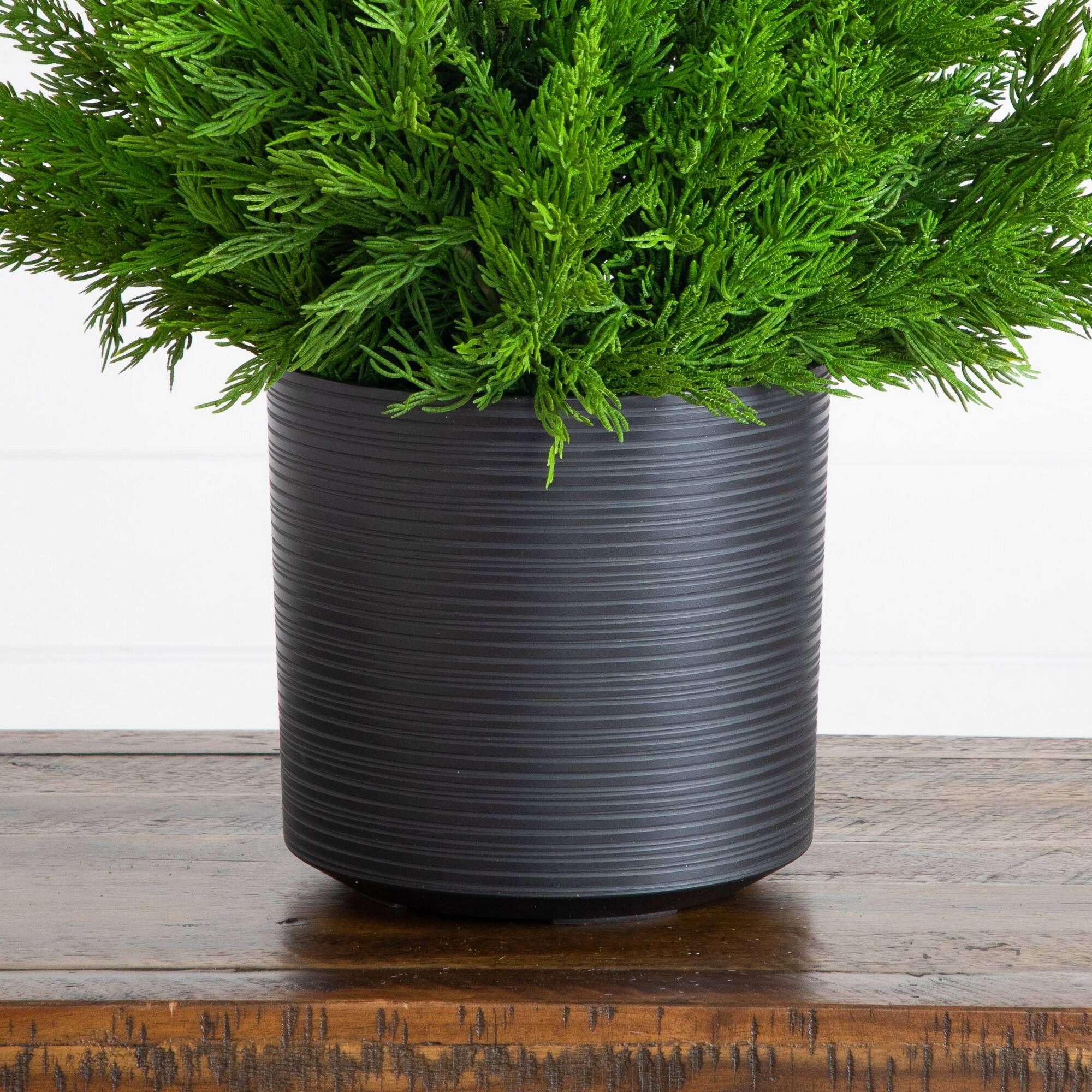 Nearly Natural 28" Artificial Real Touch Winter Cypress Bush in Black Decorative Planter