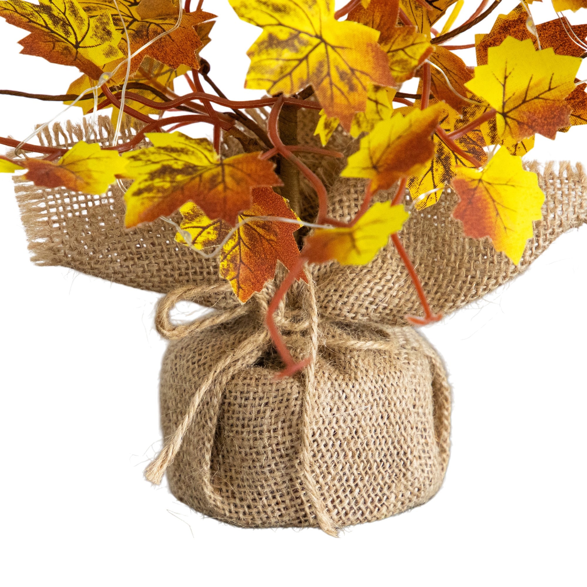 18in. Pre-Lit Autumn Maple Artificial Fall Tree with 30 LED String Lights in Burlap Wrapped Base