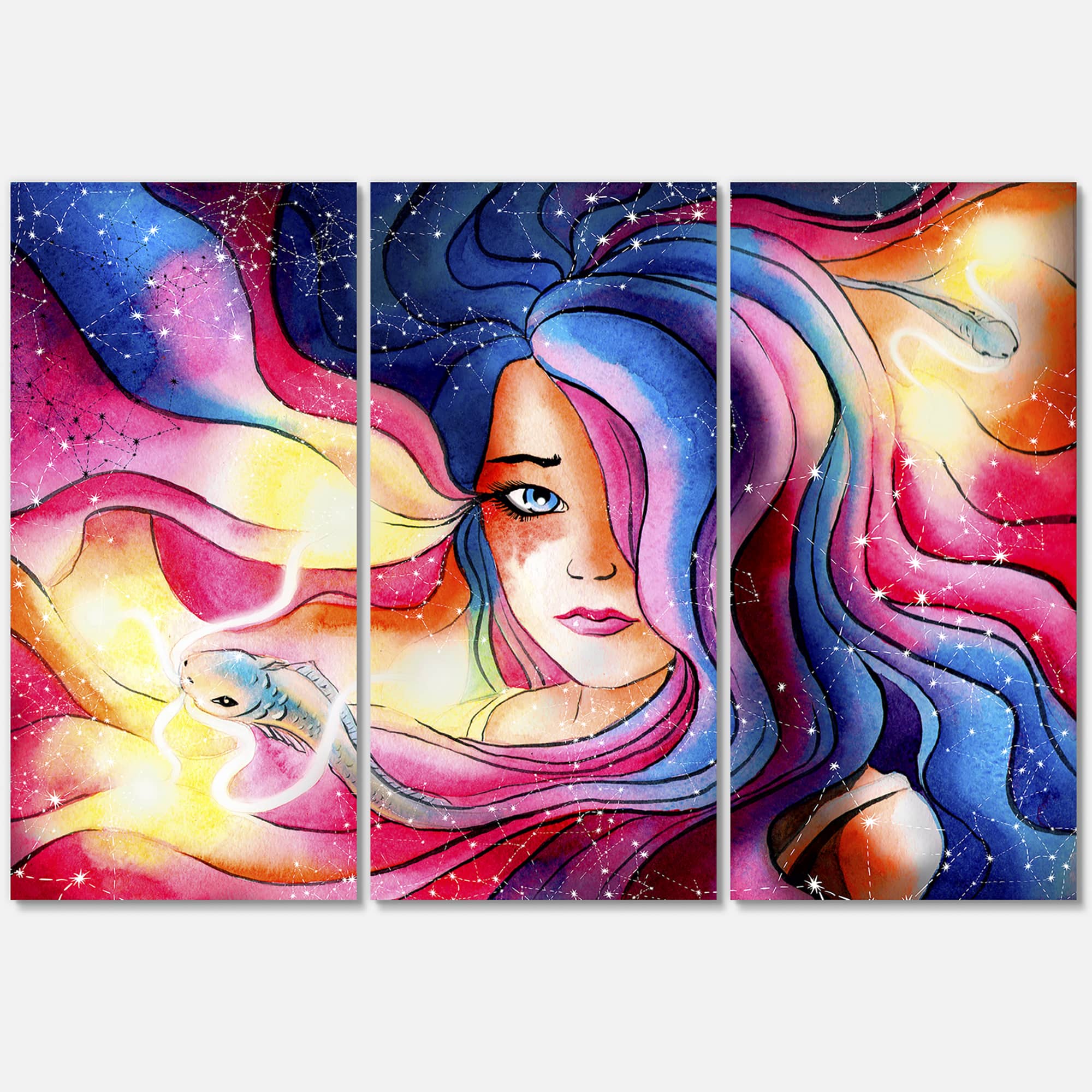 Designart - The Girl With The Glowing Hair - Modern Canvas Wall Art Print