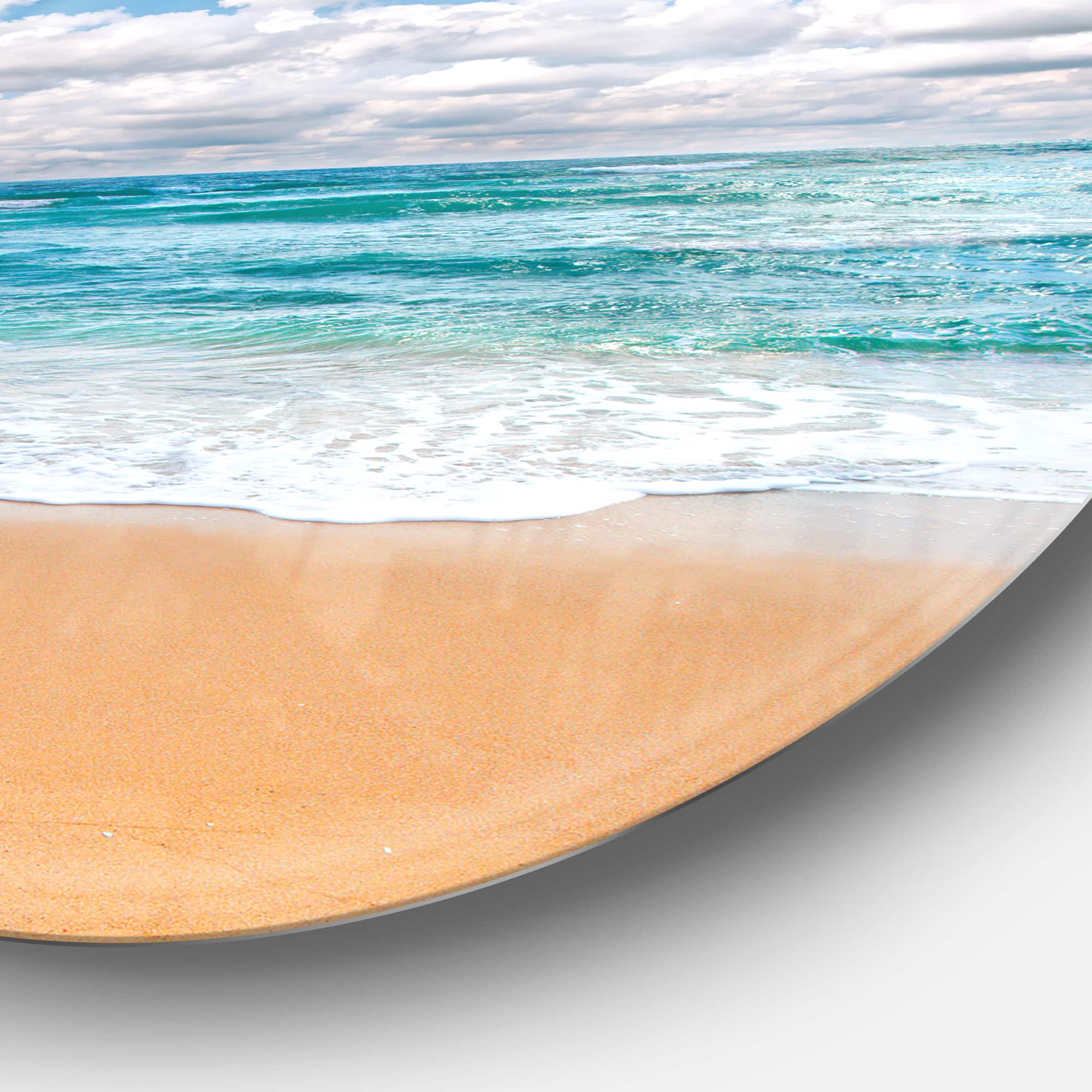 Designart - Peaceful Seashore under White Clouds' Beach Metal Circle Wall Art