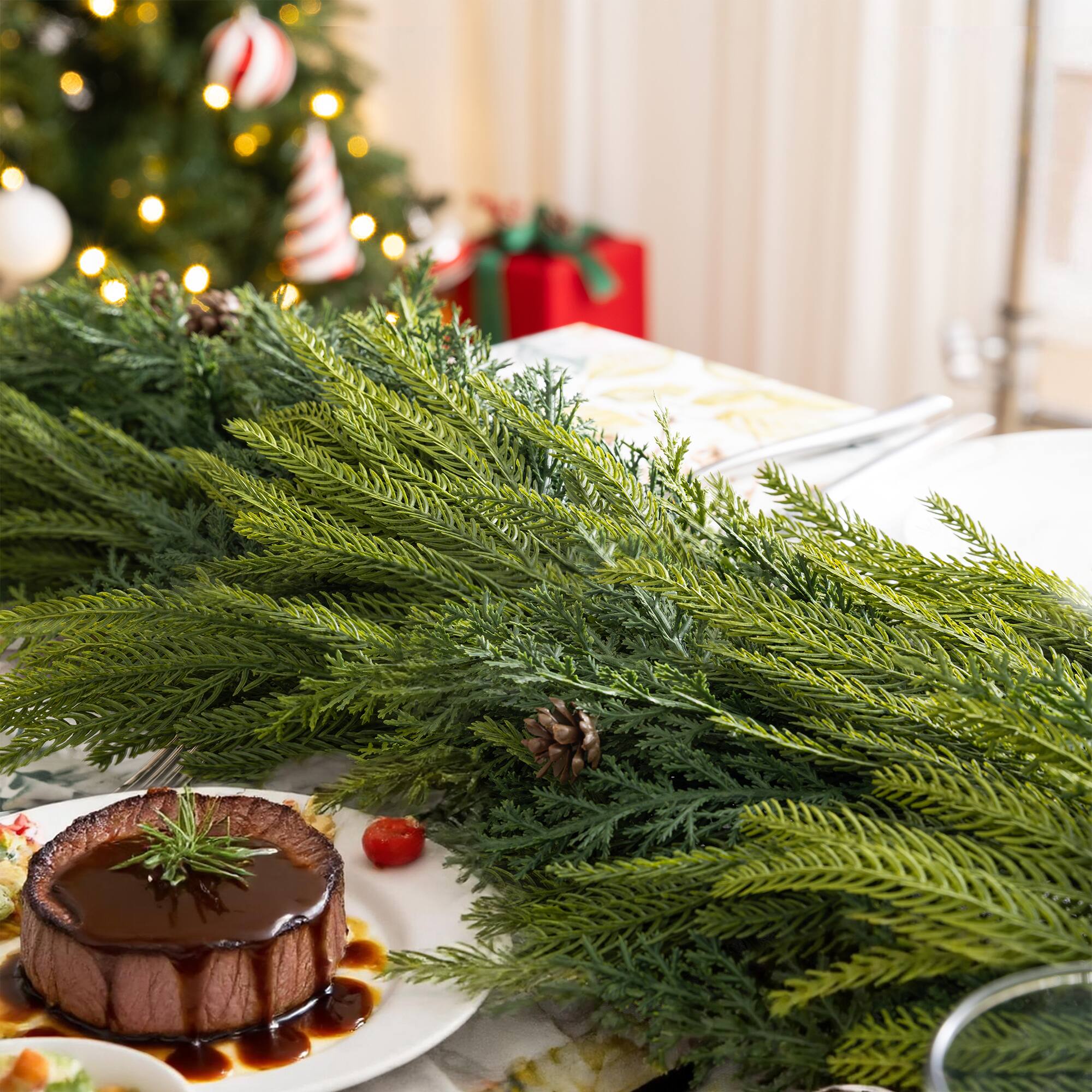 Glitzhome® 6ft. Christmas Full Greenery Mixed PE Dripping Garland with Pinecones, Set of 2