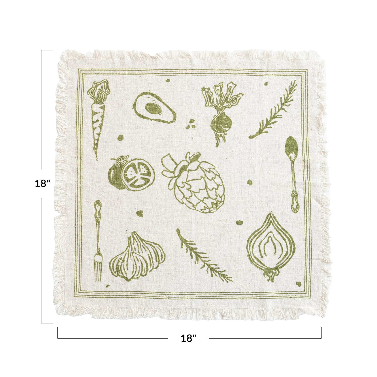 Hello Honey® Green Vegetable Cotton & Linen Napkins with Fringe, 4ct.